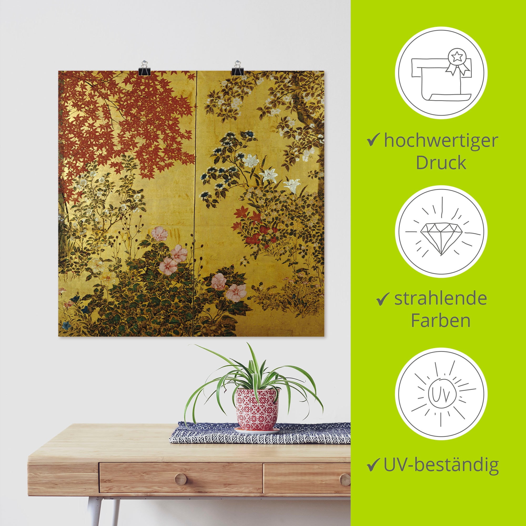 Artland Wandbild »Japanischer Wandschirm 18. Jahrhundert«, Pflanzen, (1 St.), als Leinwandbild, Poster, Wandaufkleber in verschied. Größen