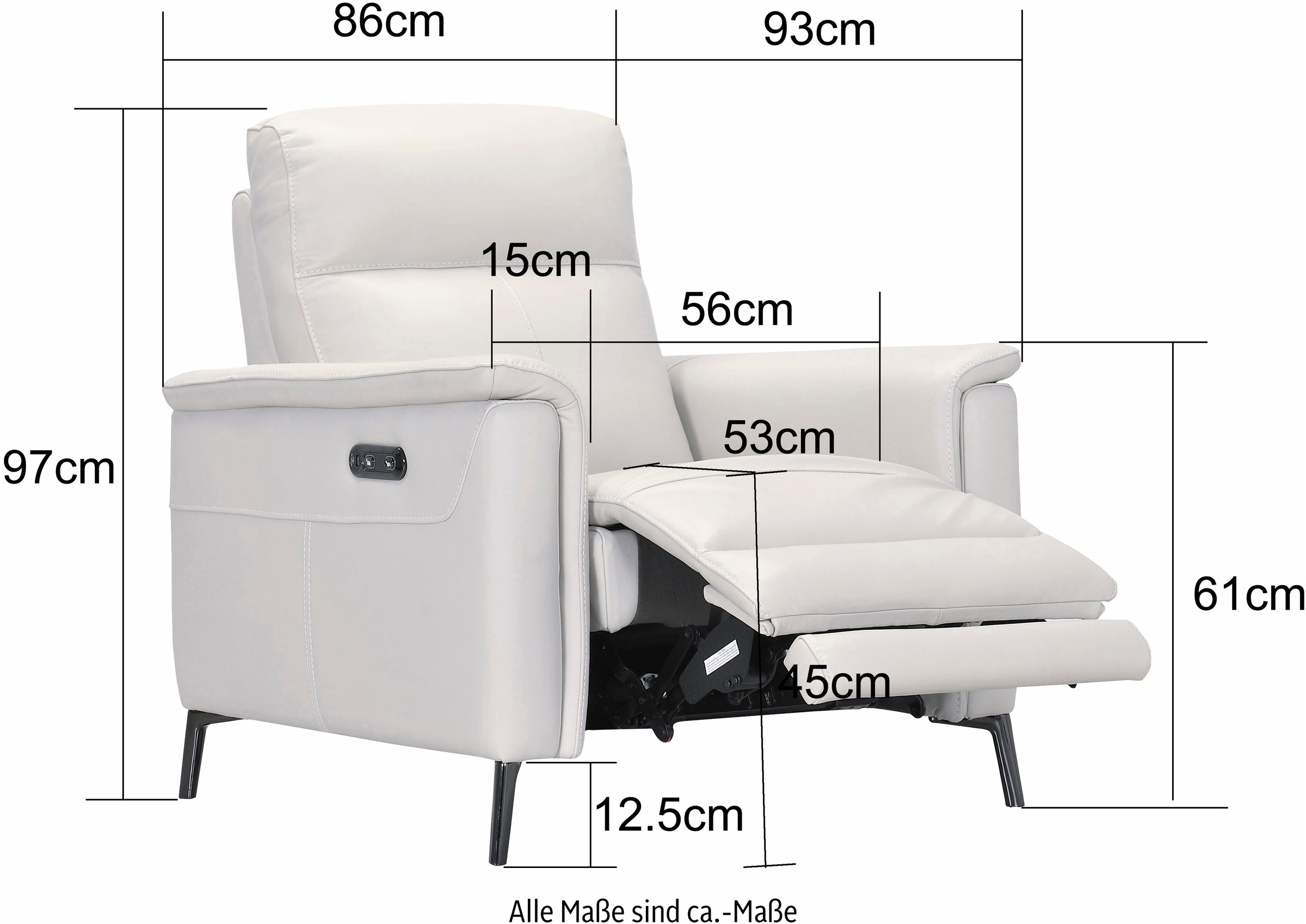 Places of Style Sessel »Barano«, elektrische Relaxfunktion, Kopfteilverstellung, mit USB-Anschluss.