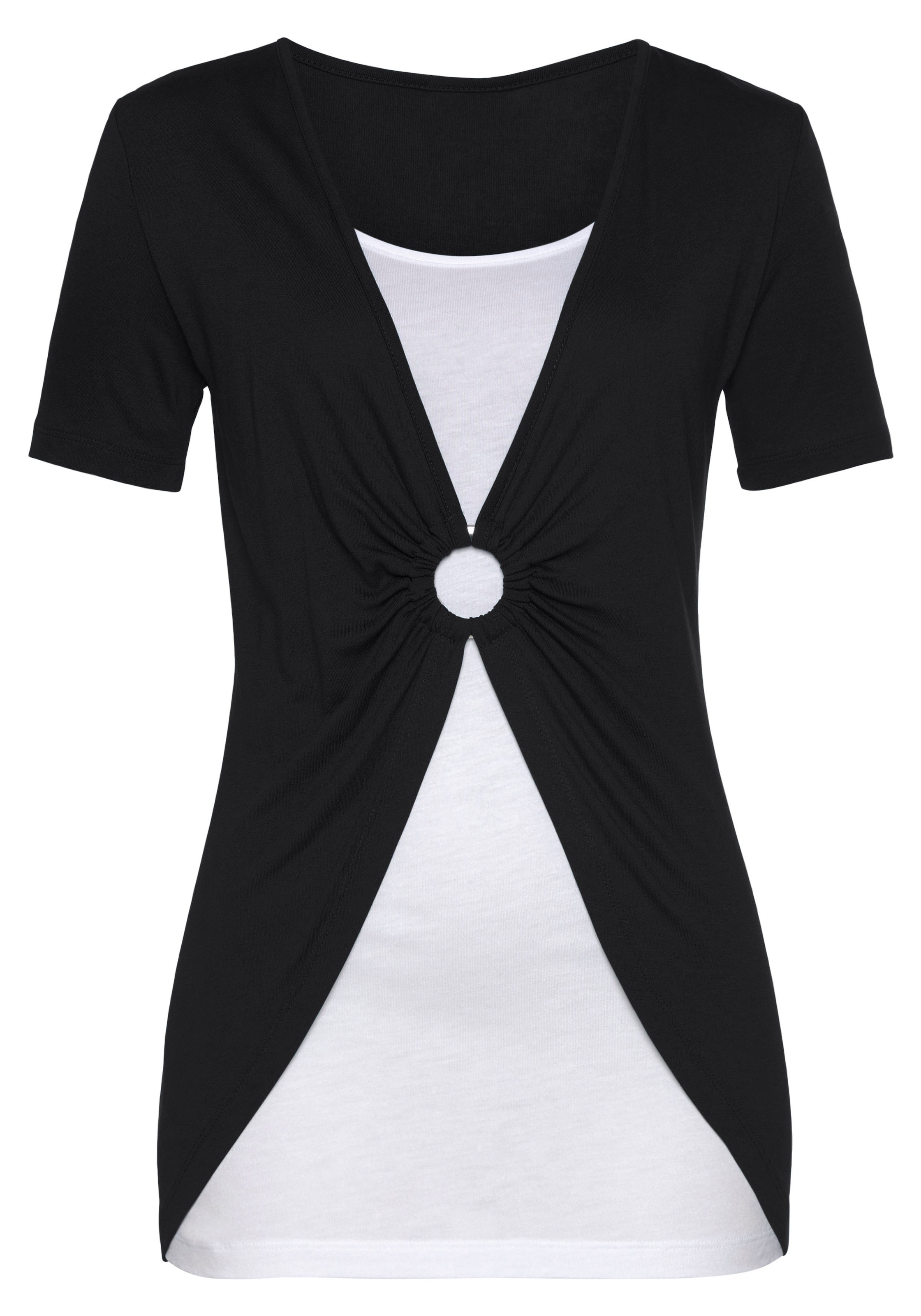 Vivance 2-in-1-Shirt, mit Ringdetail vorne, T-Shirt, Kurzarmshirt, lockere günstig online kaufen