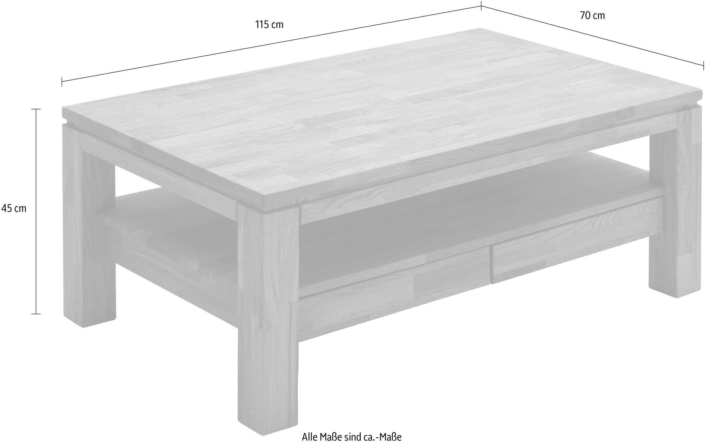 MCA furniture Couchtisch, Couchtisch Massivholz mit Schubladen