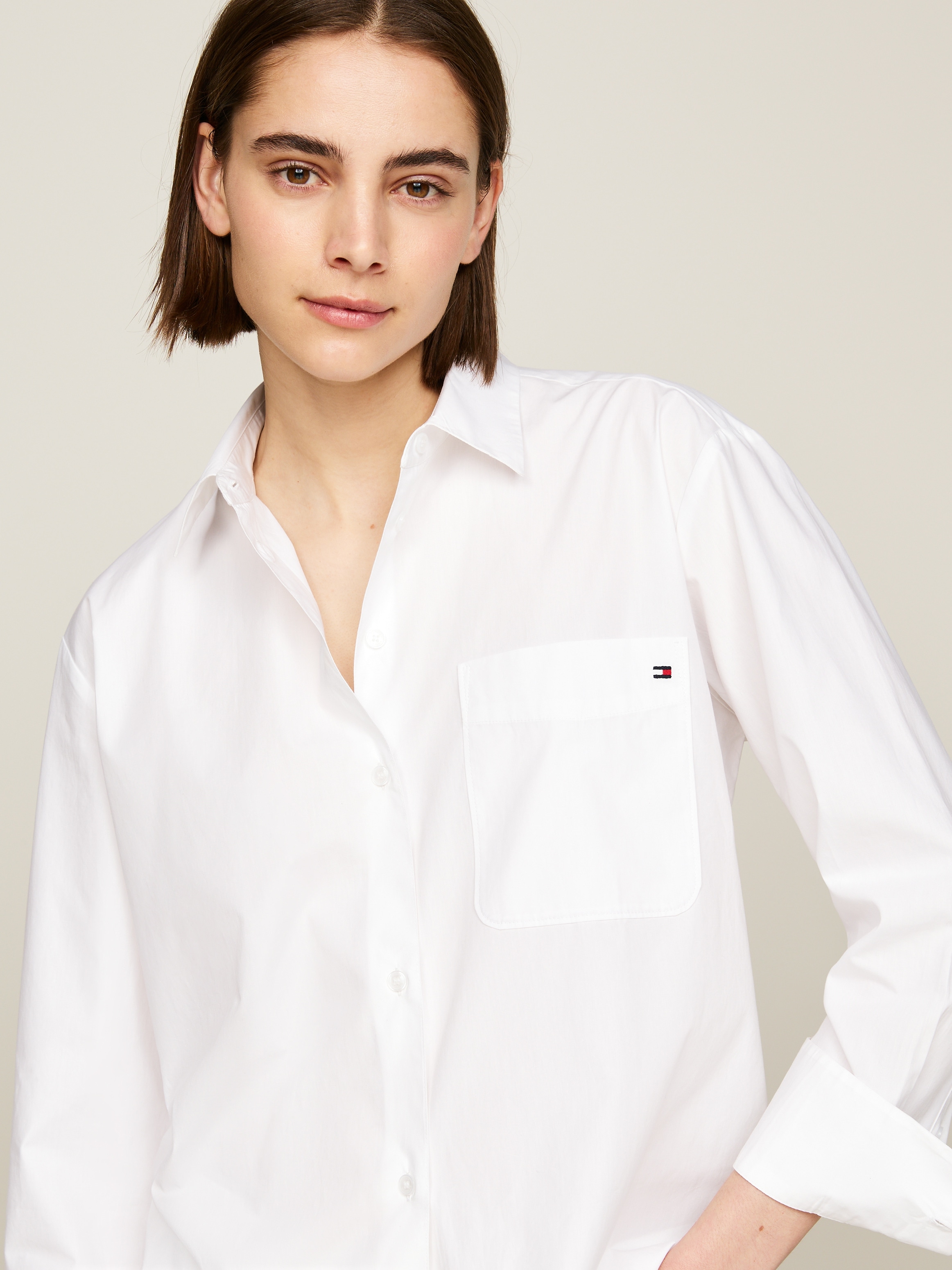 Tommy Hilfiger Hemdbluse »SOLID COTTON EASY FIT SHIRT«, mit Brusttasche