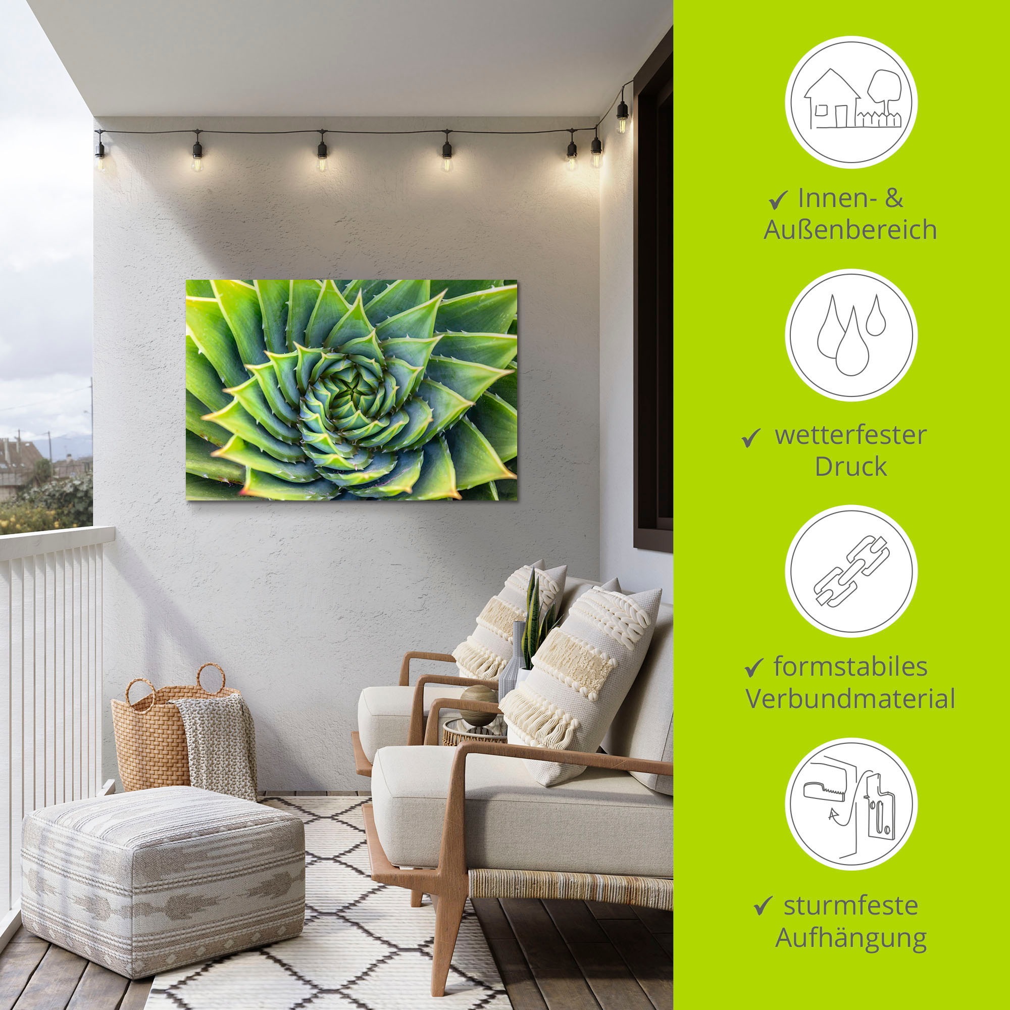 Artland Alu-Dibond-Druck »Grüne Spirale« Pflanzenbilder 1 Stk. tlg. für Innen- und Außenbereich geeignet, Outdoorbild