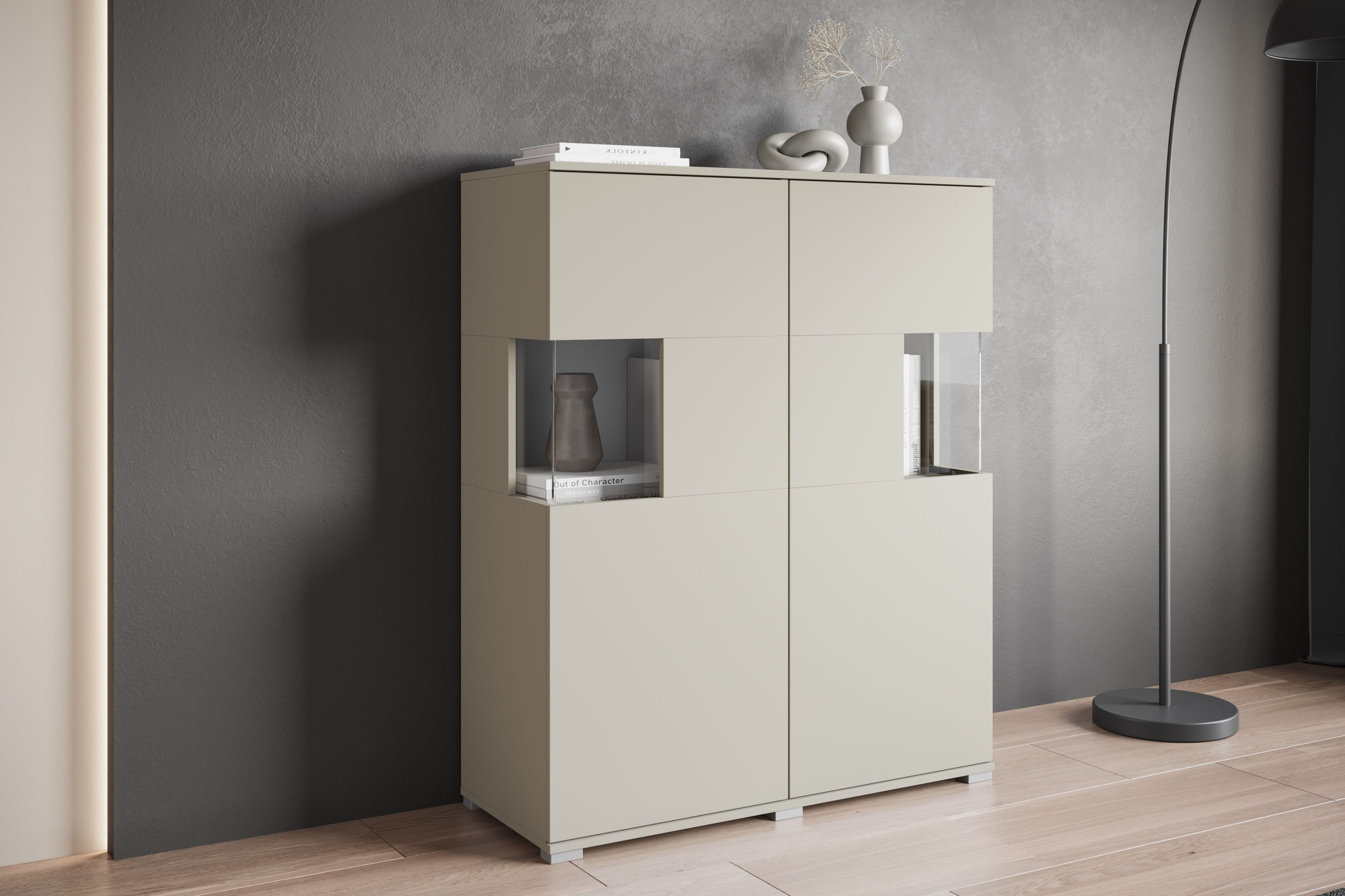 INOSIGN Highboard »Kenia«, (1 St.), Modernes Highboard mit Glastüren, Breite 100 cm