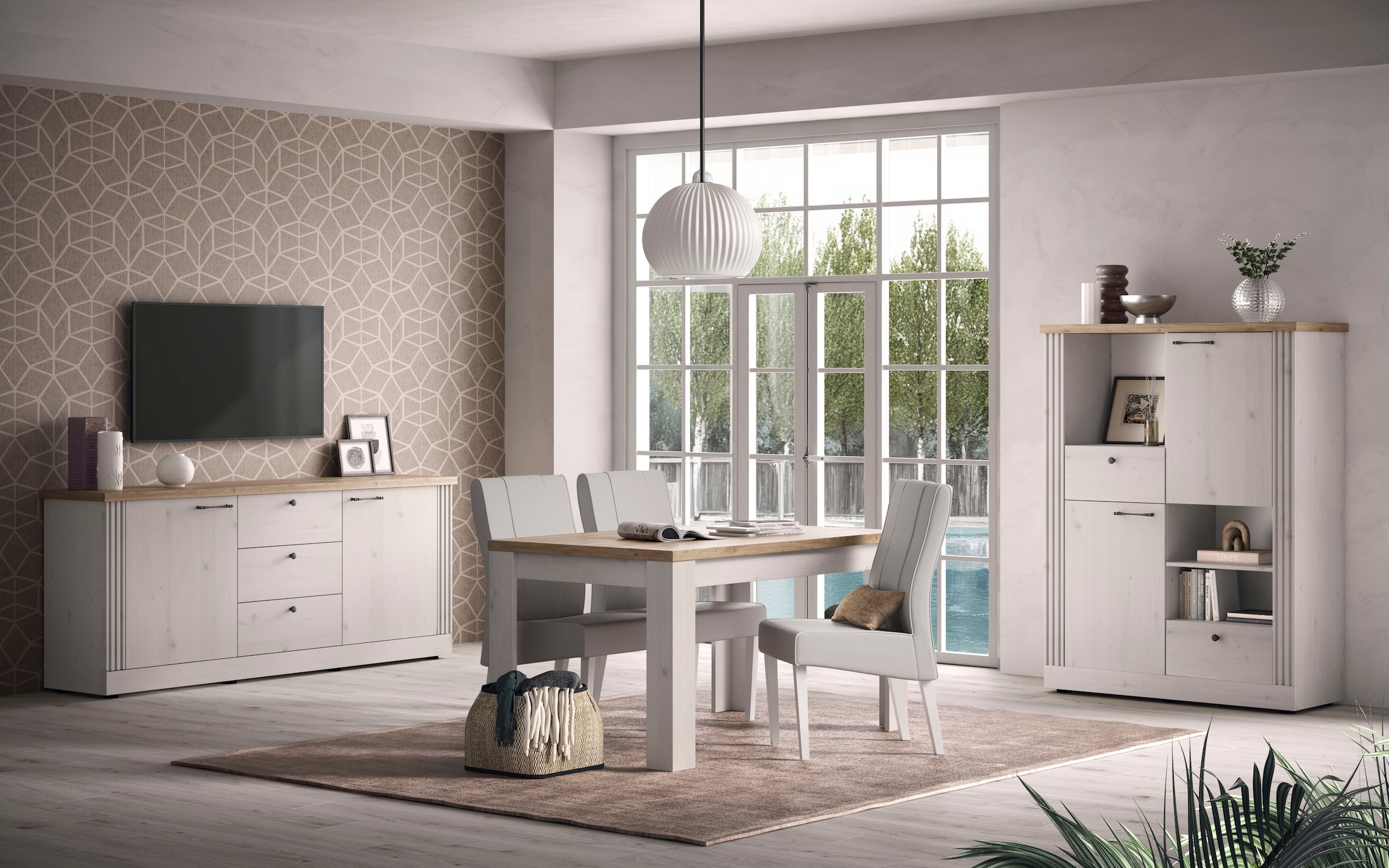 Home affaire Sideboard »Country Breite 211 cm, Kommode 2 Türen u. 3 Schubkästen, Anrichte«, im Landhausstil, viel Stauraum, mit Metallgriffe, MDF Rahmen