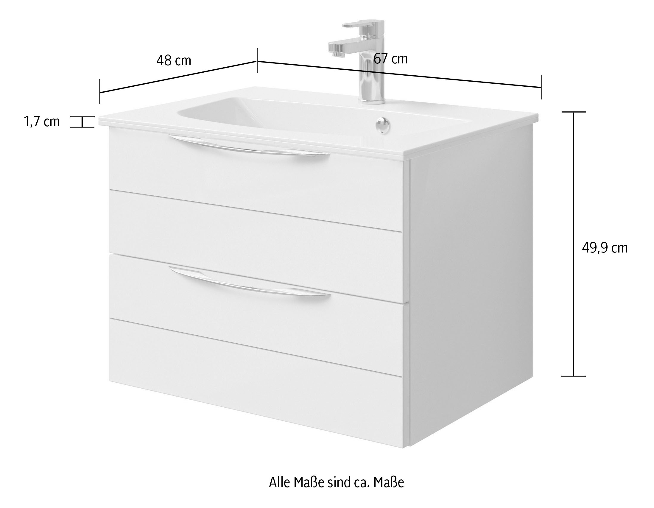 Saphir Waschtisch »Serie 6025 Mineralmarmor-Waschtisch mit Unterschrank, 67 cm breit«, Waschplatz mit 2 Schubladen, hängend, verschiedene Ausführungen