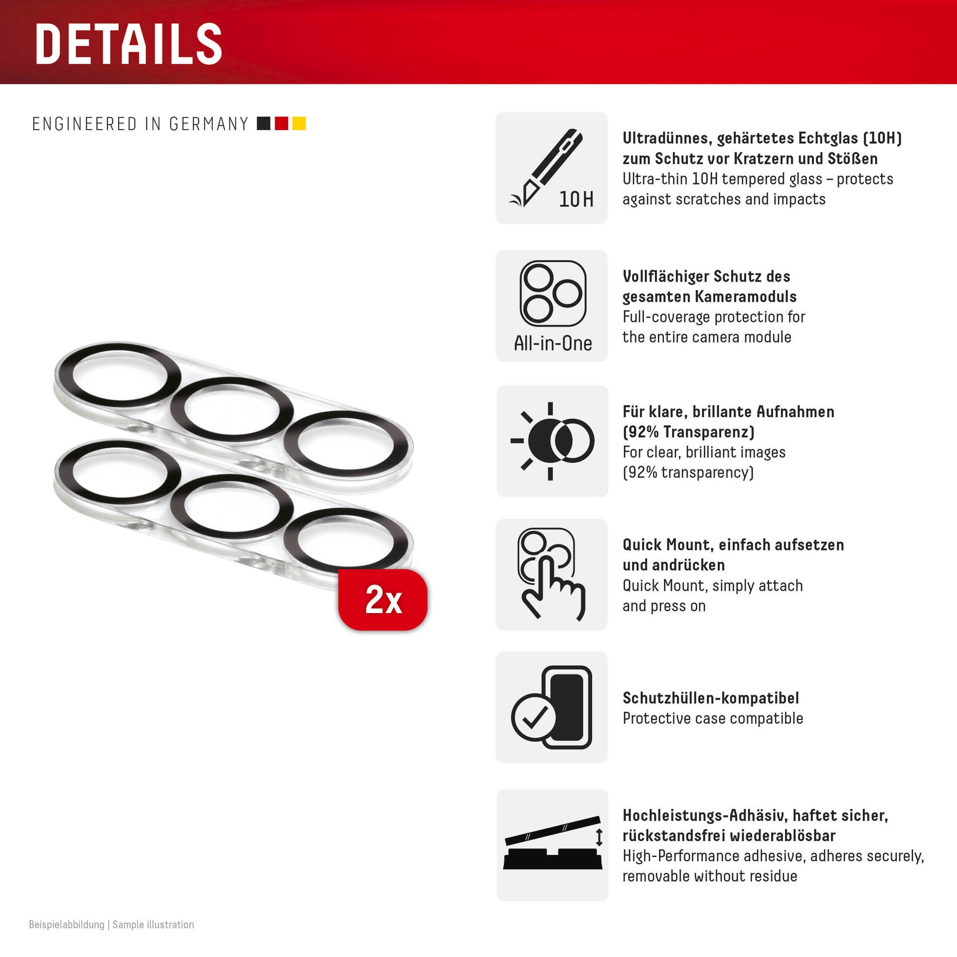 Displex Kameraschutzglas »Camera Lens Glass All-In-One Protector Full Cover«, für Samsung Galaxy S25+, (Packung, 2x All-In-One Glas), Objektivschutz, Kameraschutz, kratz- & stoßfest