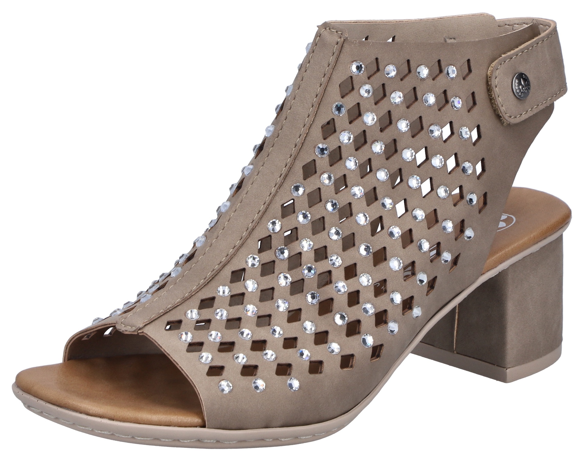 Rieker Schaftsandalette  Sommerschuh, Urlaubsschuh mit Klettverschluss und Glitzersteinchen