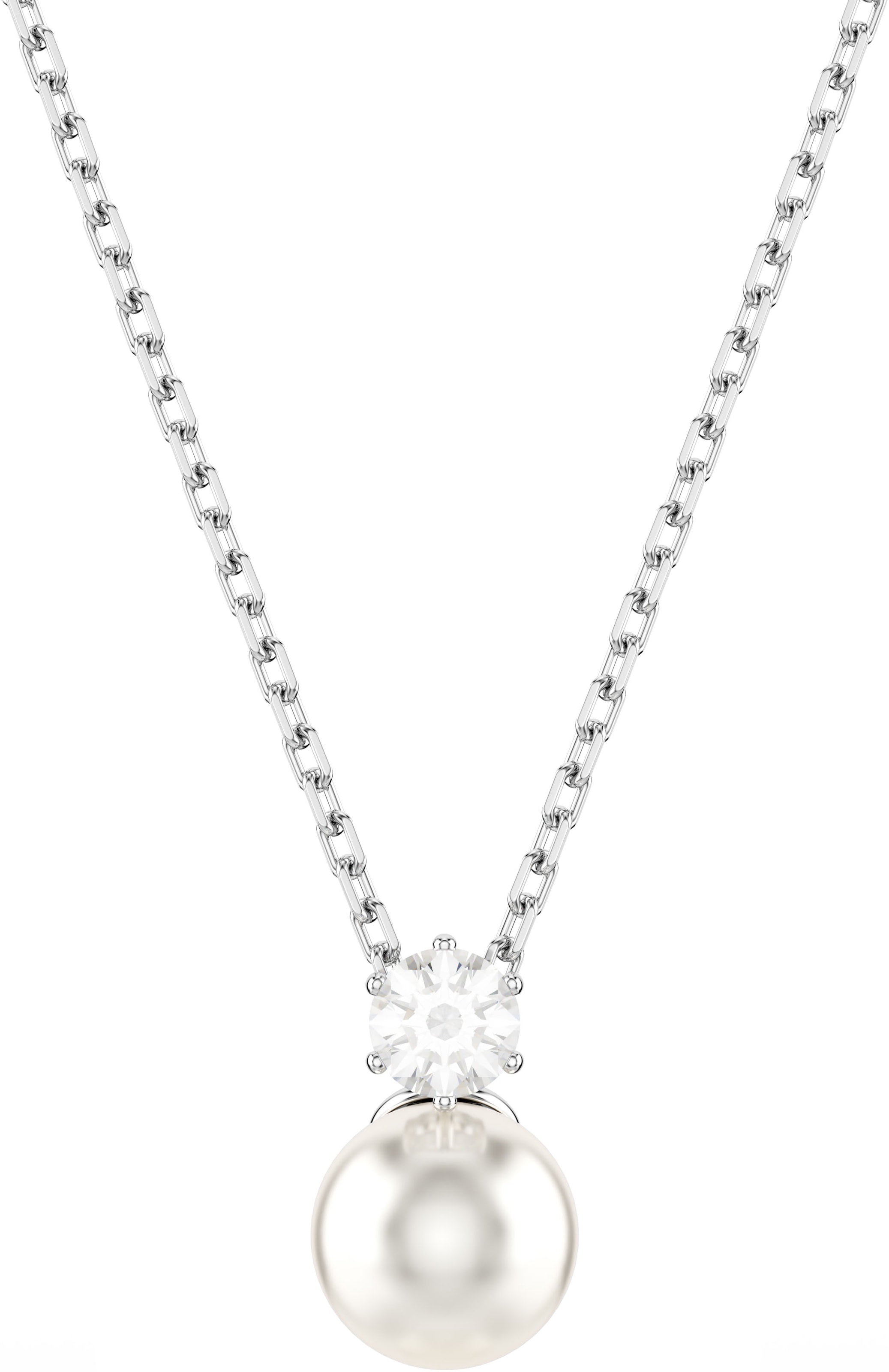 Kette mit Anhänger SWAROVSKI "Schmuck Geschenk Halskette Matrix", silber (metallfarben, kristallweiß, weiß), Halsketten, Damen, Metall Perlen, L: 45, Metall, Perlen, mit Swarovski Zirkonia (synth.) - mit Swarovski Perle 4