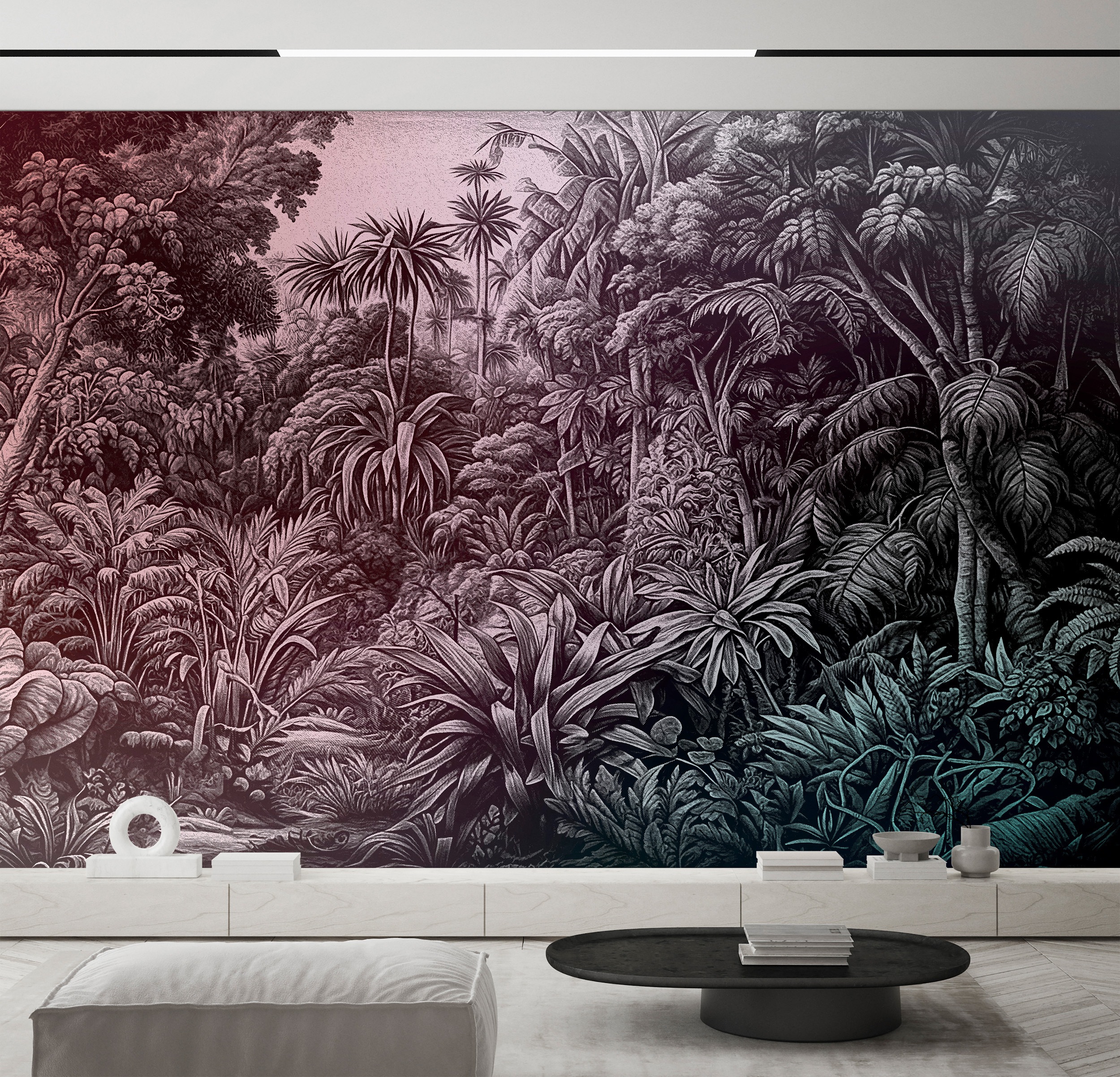 living walls Vliestapete "Dschungel-Tapete Schwarz Weiß mit Farbverlauf" matt glatt