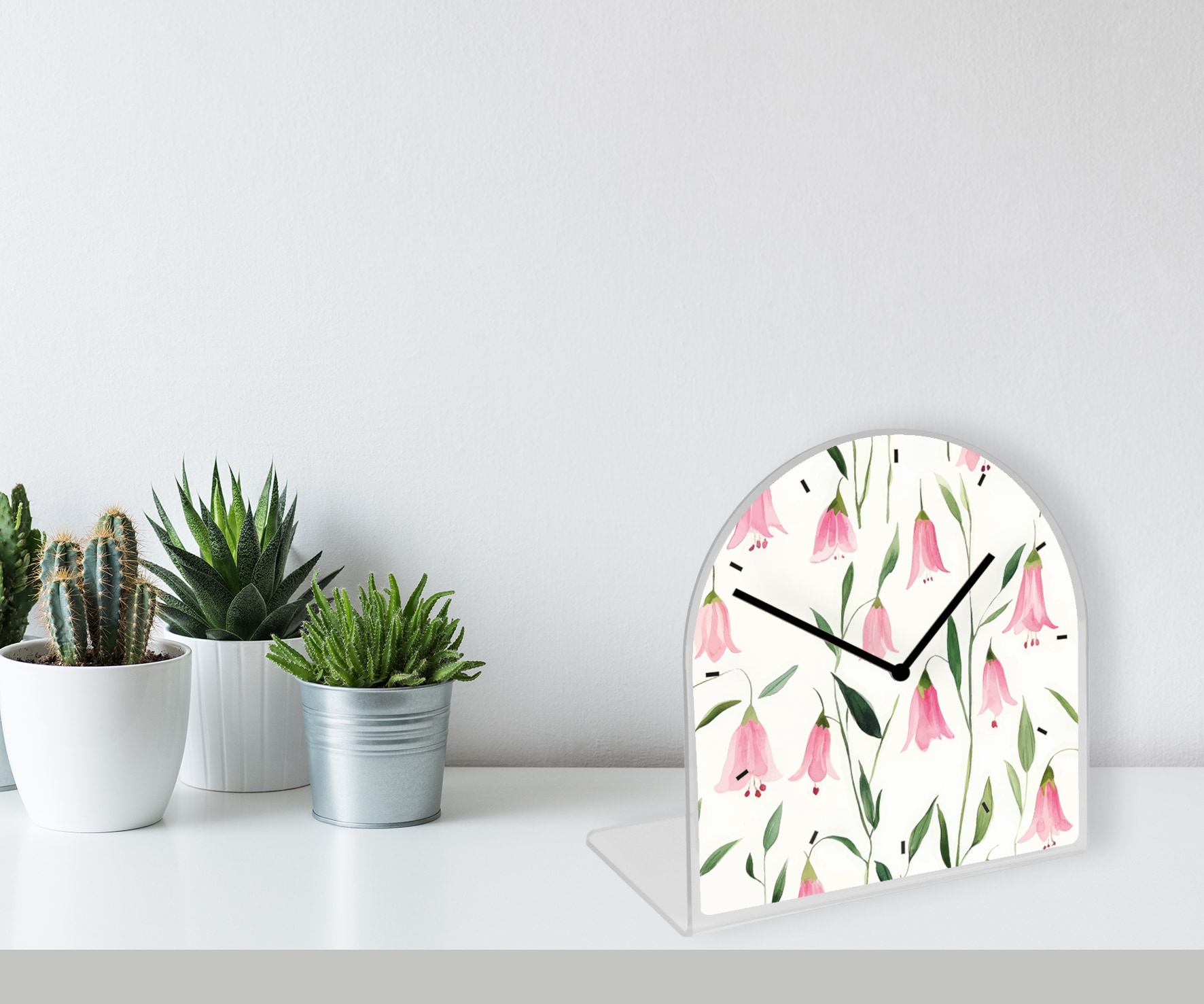 queence Tischuhr "Maiglöckchen in Rosa" Tischuhr aus Acrylglas, Uhr, bedruc günstig online kaufen