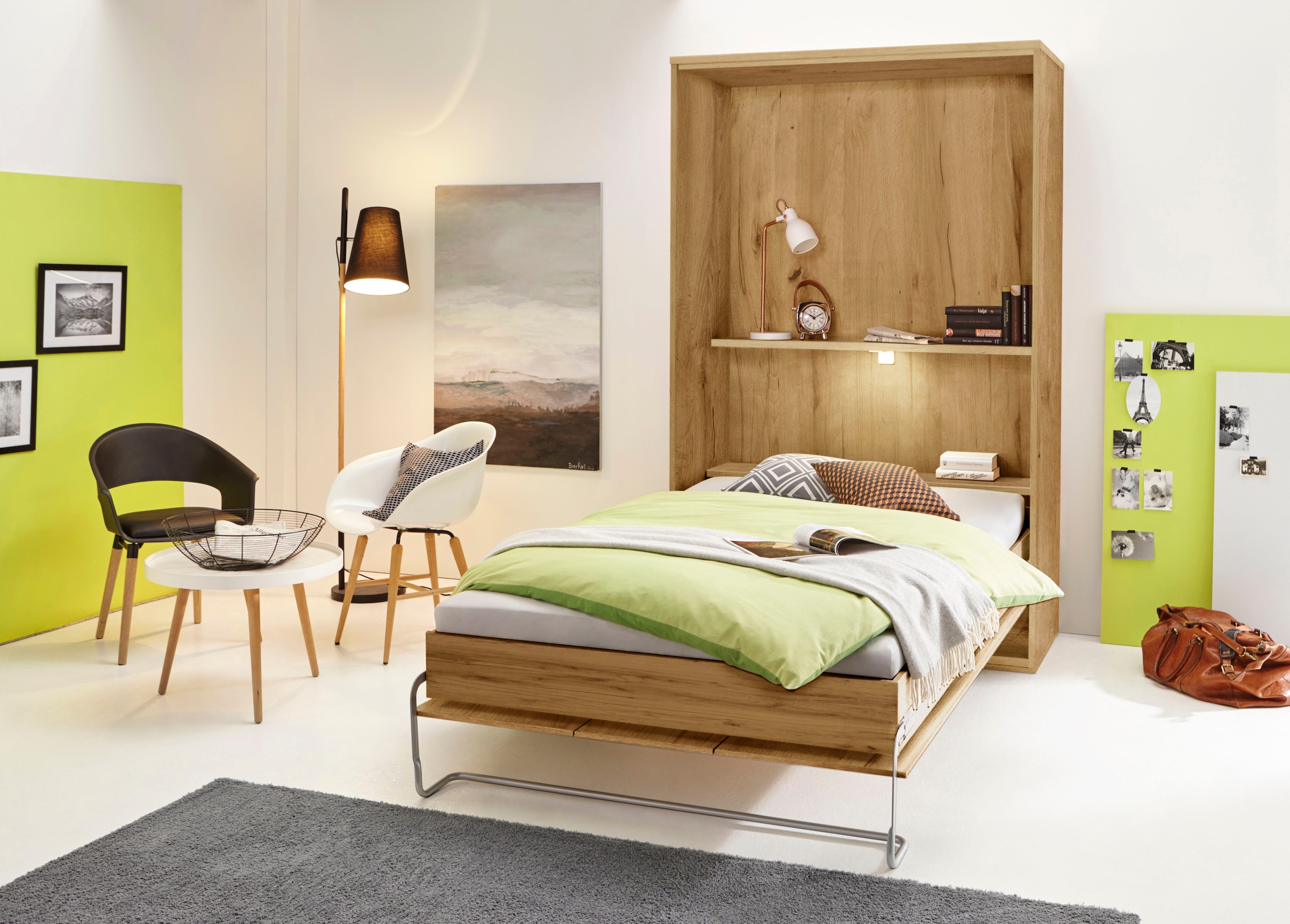 priess Schrankbett "Ancona Schrankklappbett Jugendbett Klappbett Wandbett" mit Lattenrost, Regal und LED-Beleuchtung, in 3 Breiten