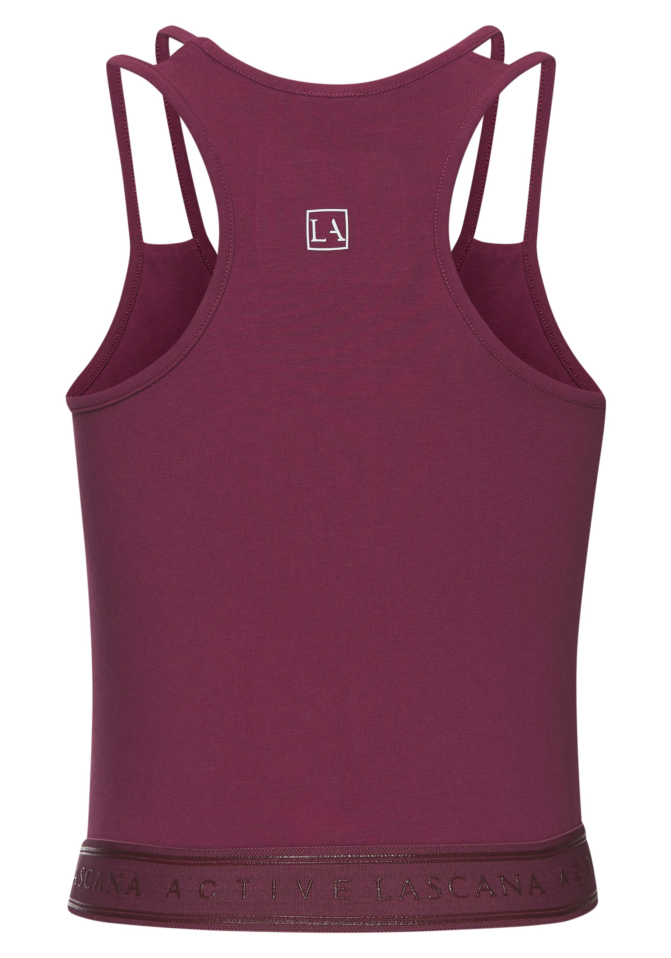 Crop-Top LASCANA ACTIVE, Damen, Gr. XS (32/34), rosa (dunkelrosa), Jersey, Obermaterial: 95% Baumwolle, 5% Elasthan, unifarben, figurbetont taillenlang, Rundhals, Tops, mit Teilungsnaht 3