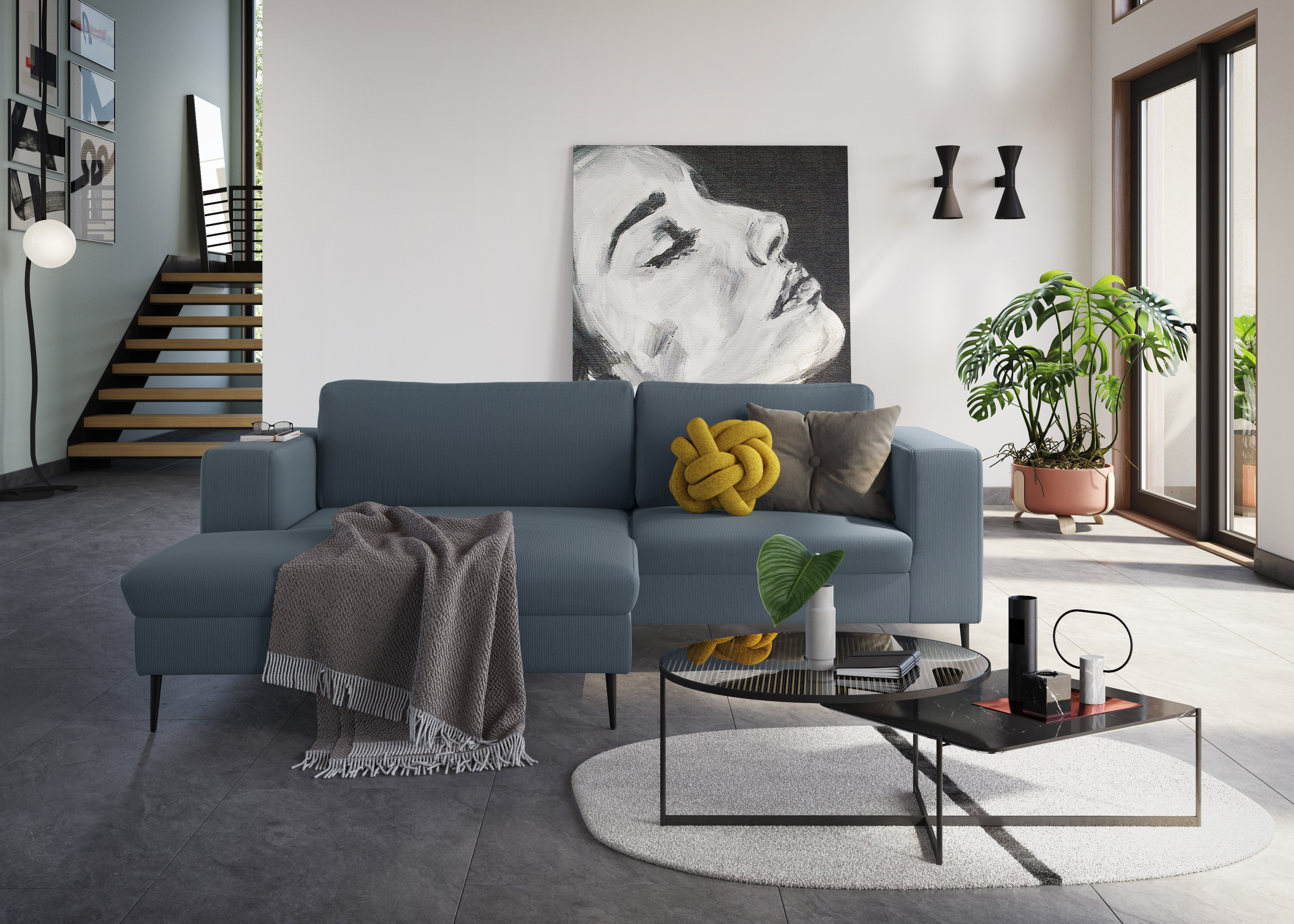 DOMO collection Ecksofa "Modica kompakt und elegant, Breite 244, L-Form" Auch in Cord, Fußhöhe passend für gängige Saugroboter