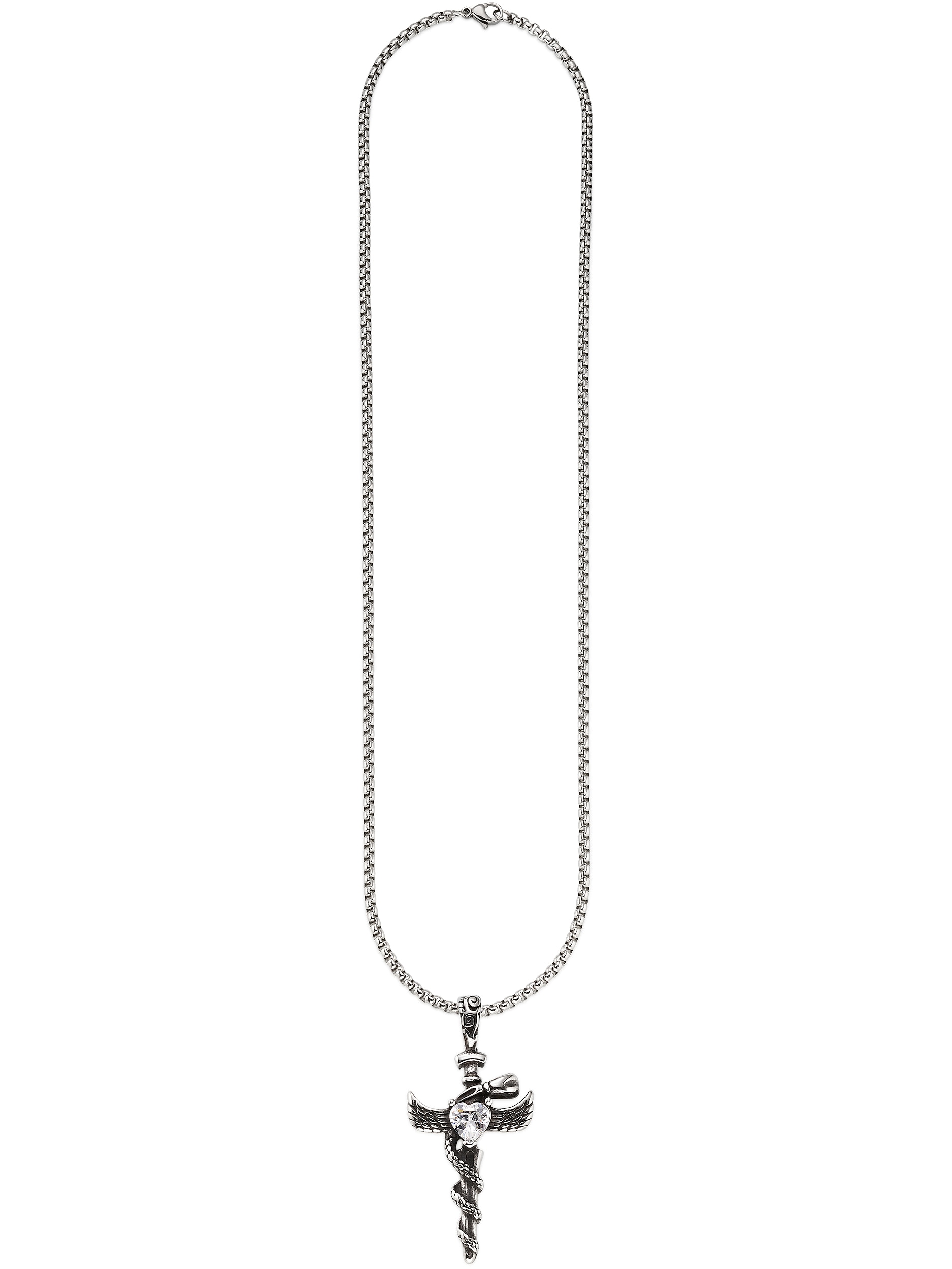 Bruno Banani Kette mit Anhänger »Edelstahlkette Schwert-Desgin/Schlangen-Optik/Herz Glasstein weiß« mit Glasstein