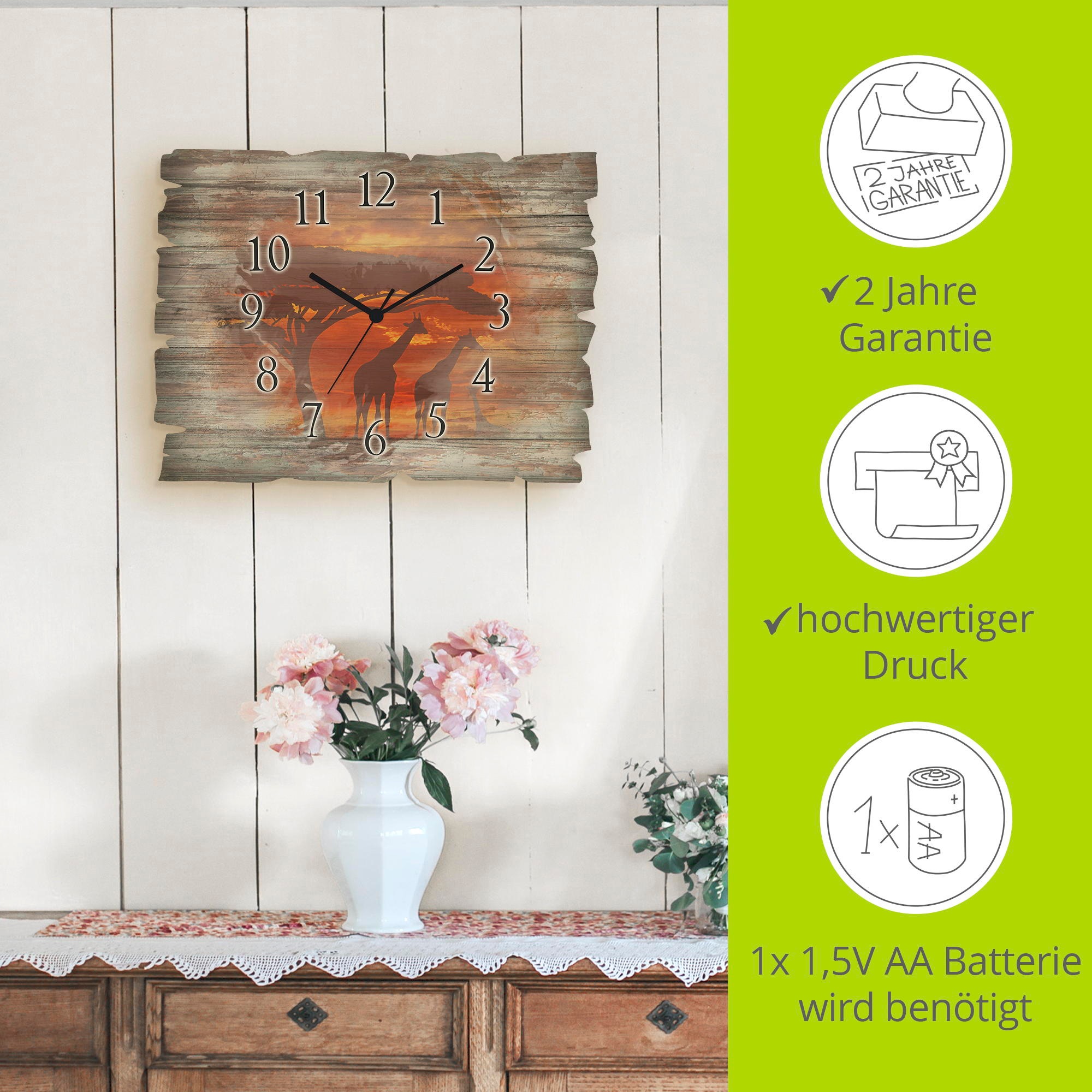 ARTland Giraffe Herd at Sunset Wooden Wall Clock 40x30cm 3