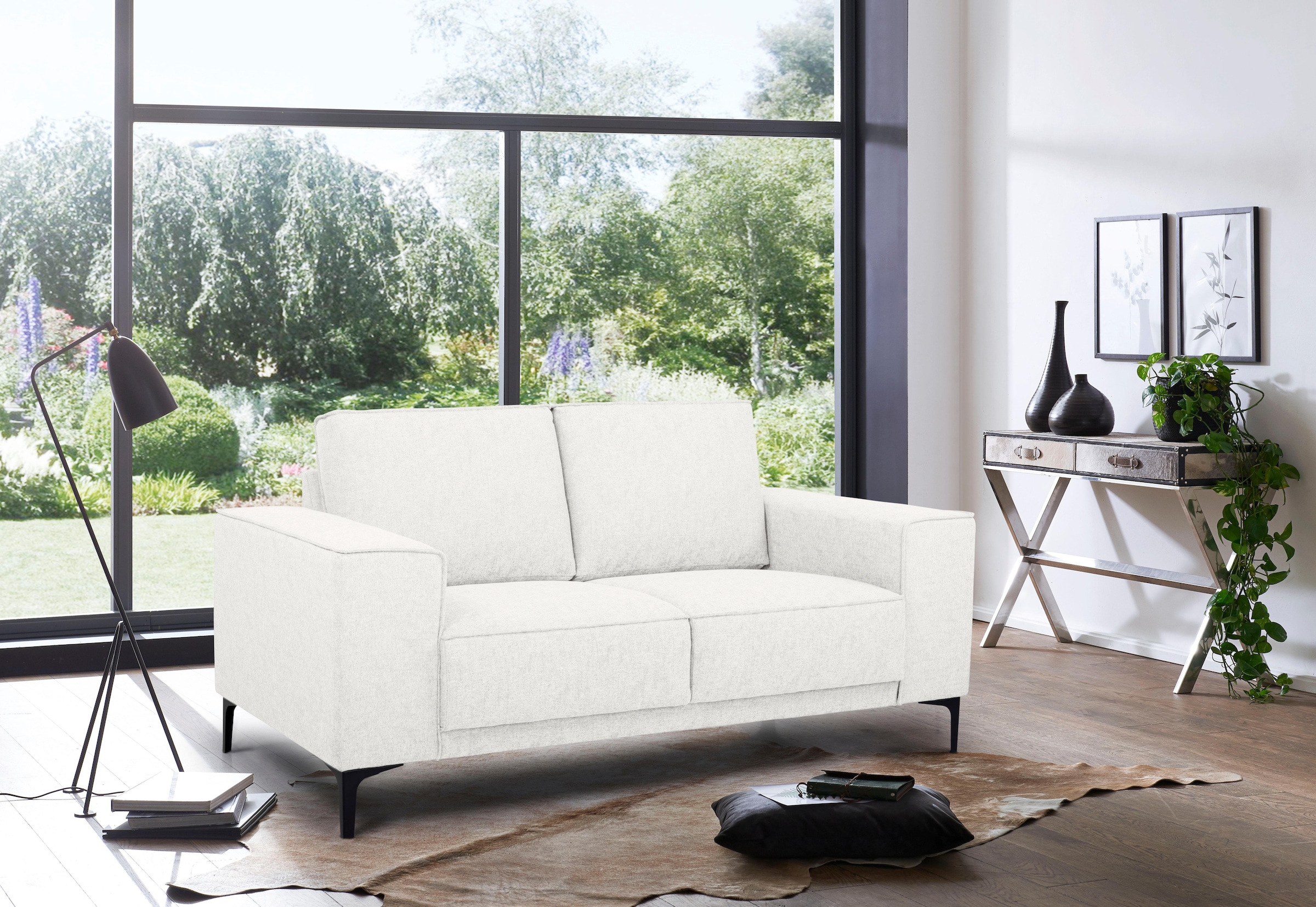 Places of Style 2-Sitzer »Kompaktsofa Oland, Struktur, Flachgewebe, Luxus-Microfaser, Boucle«, 164 cm, Wellenunterfederung, Skandi-Design, Metallfüße