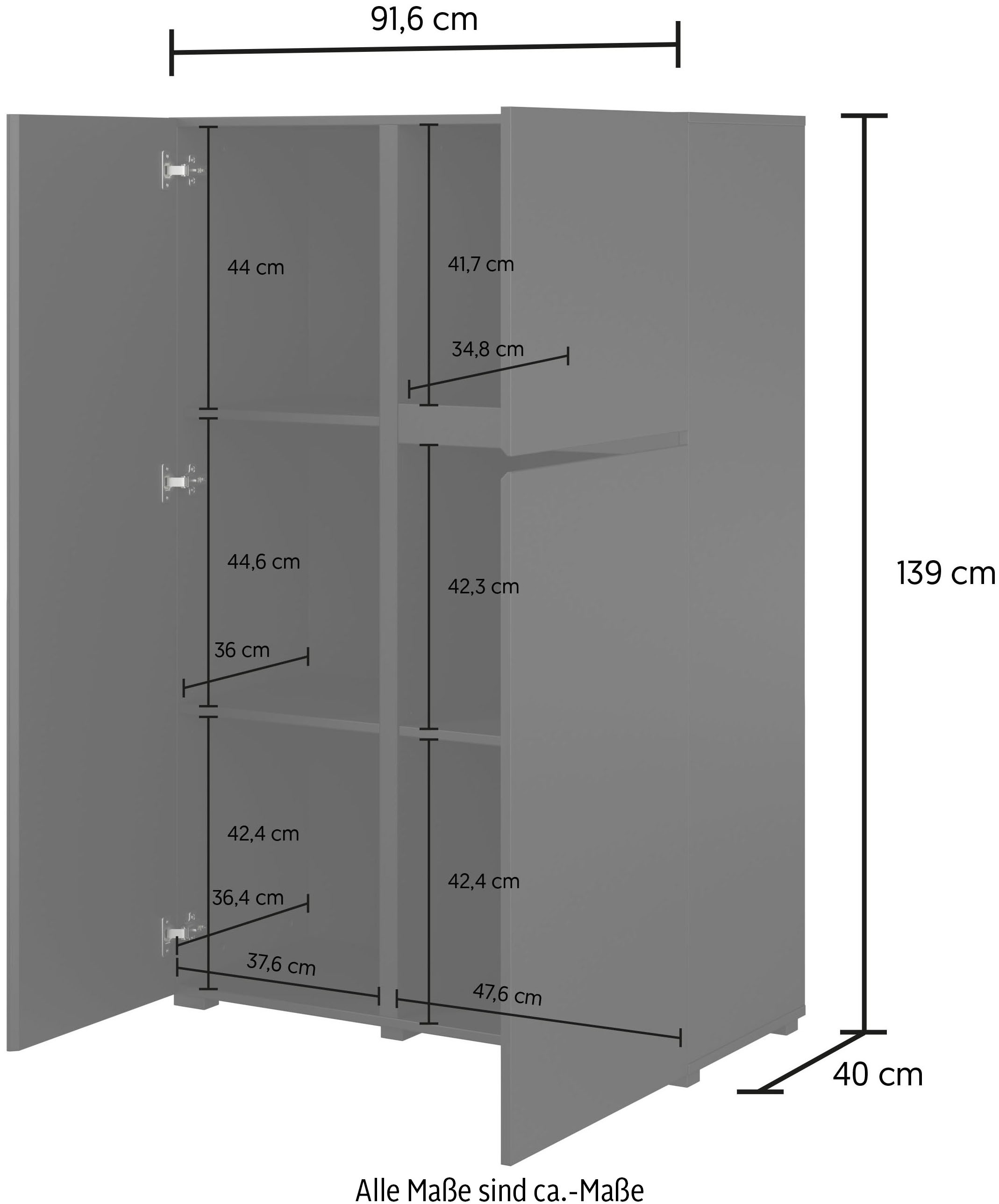 INOSIGN Highboard »Metric, Breite 92cm, moderne grifflose Hochkommode 3 Türen,Highboard«, Hochschrank mit viel Stauraum, Einlegeböden verstellbar, Türkommode