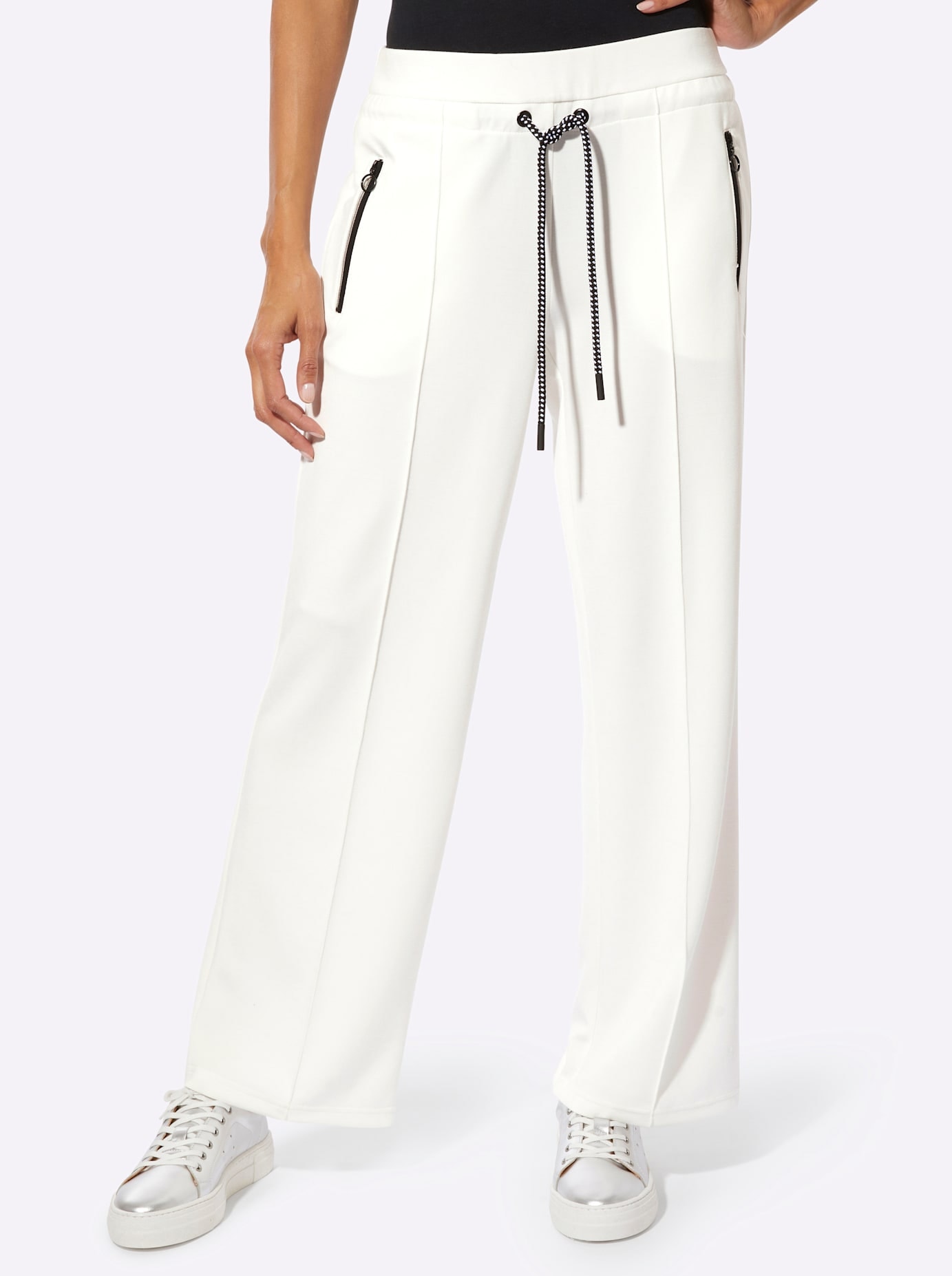 Jerseyhose CREATION L, Damen, Gr. 38, Normalgrößen, ecru, schwarz, 50% Modal, 44% Polyester, 6% Elasthan, unifarben, Hosen Jerseyhose