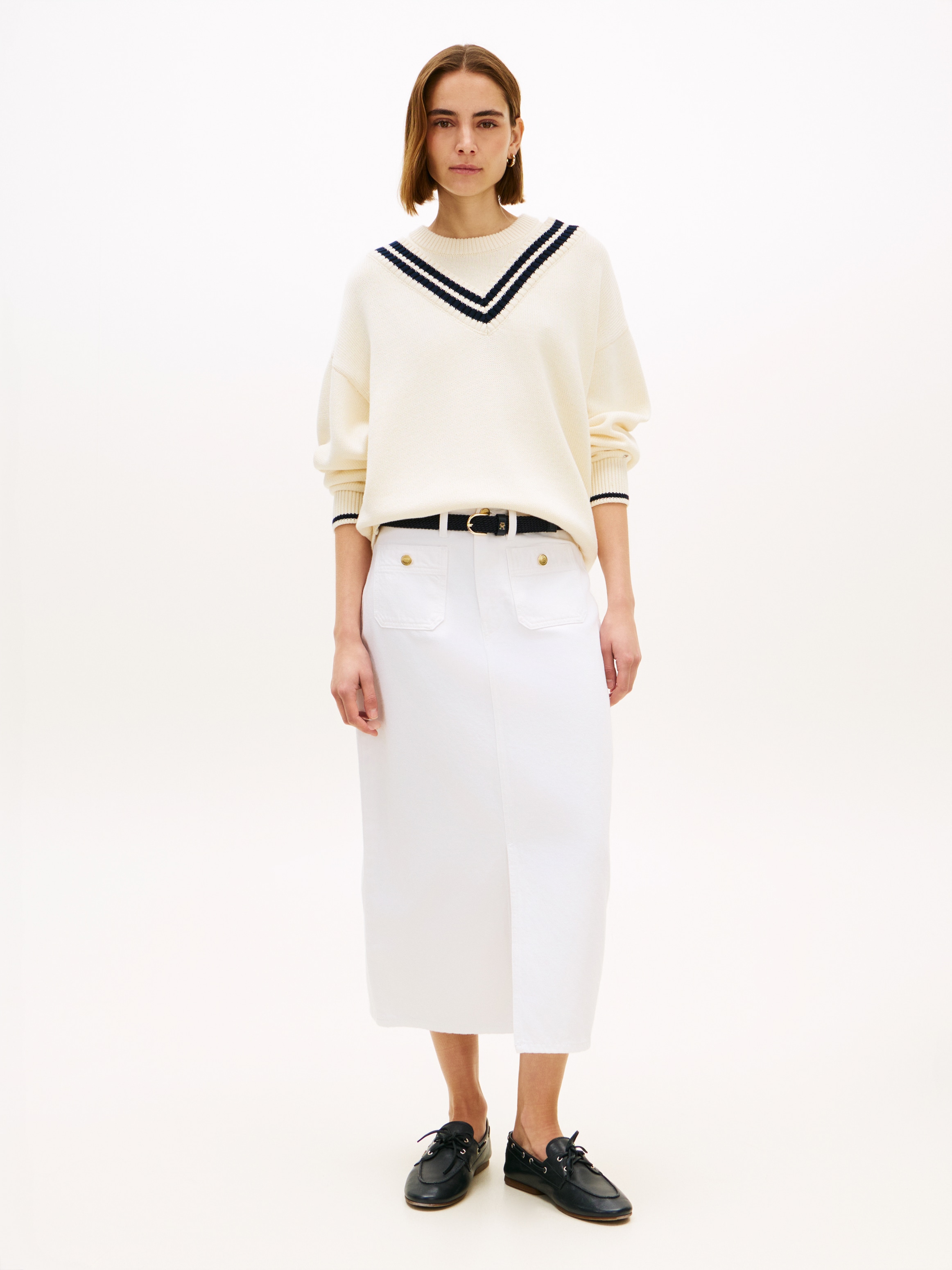 Tommy Hilfiger Bleistiftrock »DNM WHITE MIDI STRAIGHT SKIRT HW«
