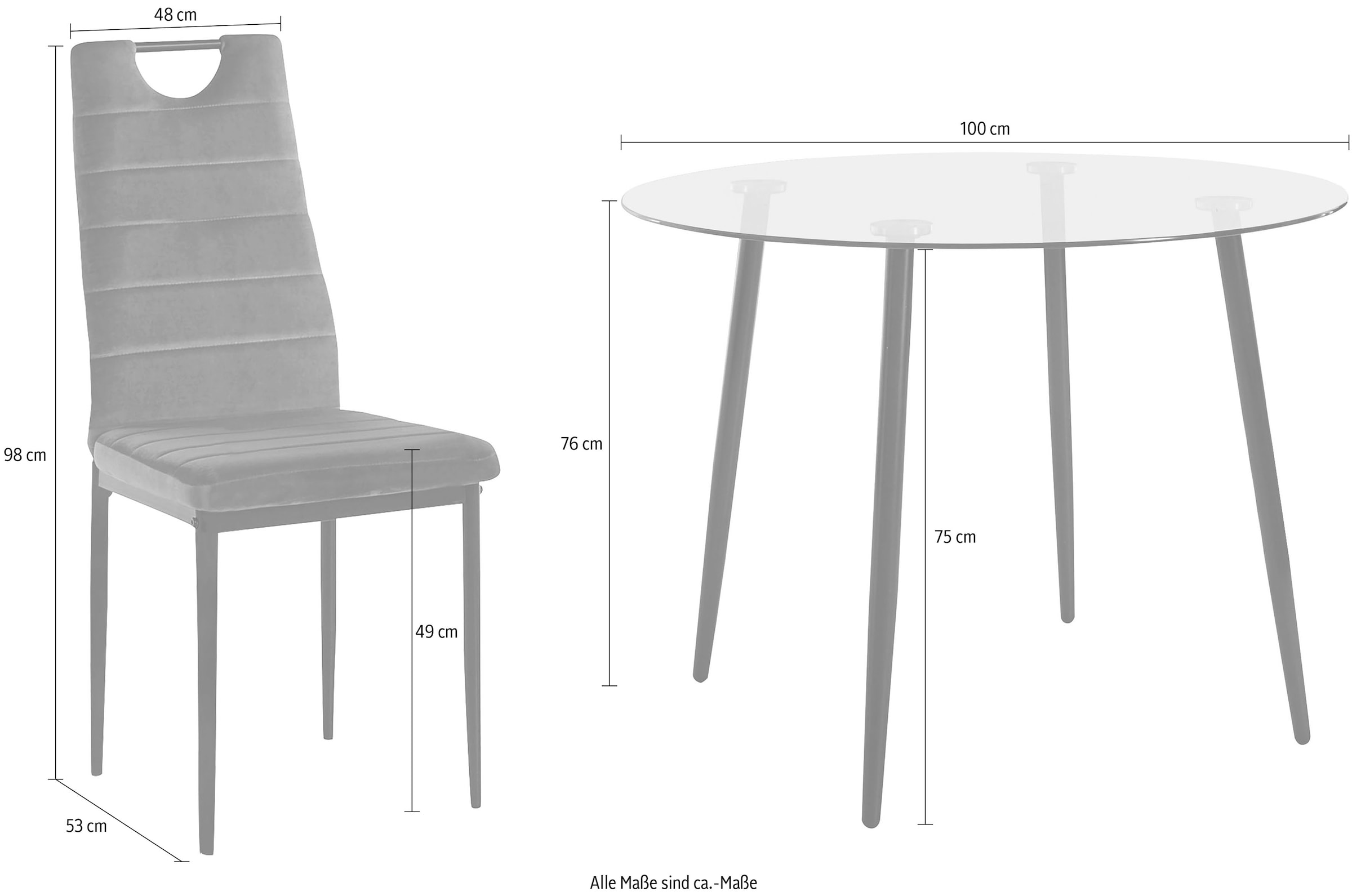 Esszimmerstühlen, (Set, BAUR und runder Ø cm Samtstoff 5 tlg.), Essgruppe, INOSIGN aus 100 Bezug 4 Glastisch, |