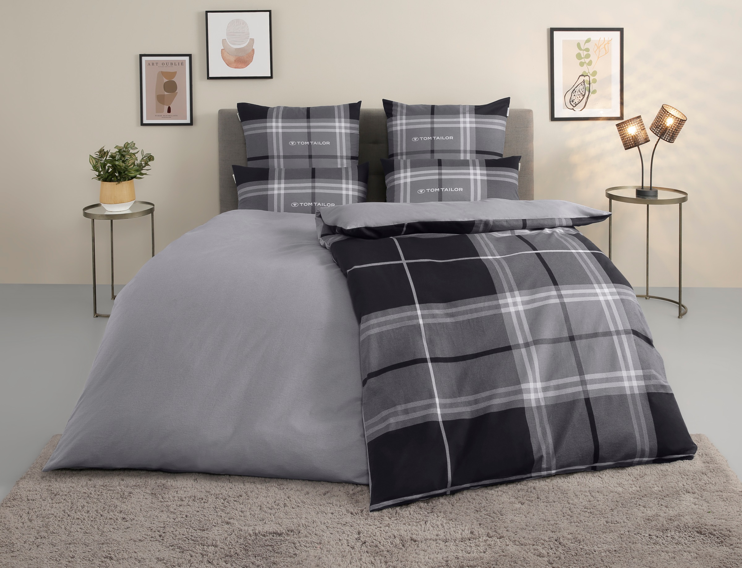 TOM TAILOR HOME Wendebettwäsche "Eric in Gr. 135x200 oder 155x220 cm" 3 mit Reißverschluss, mit GRATIS-Zugabe: Sportbeutel aus 100% Baumwolle