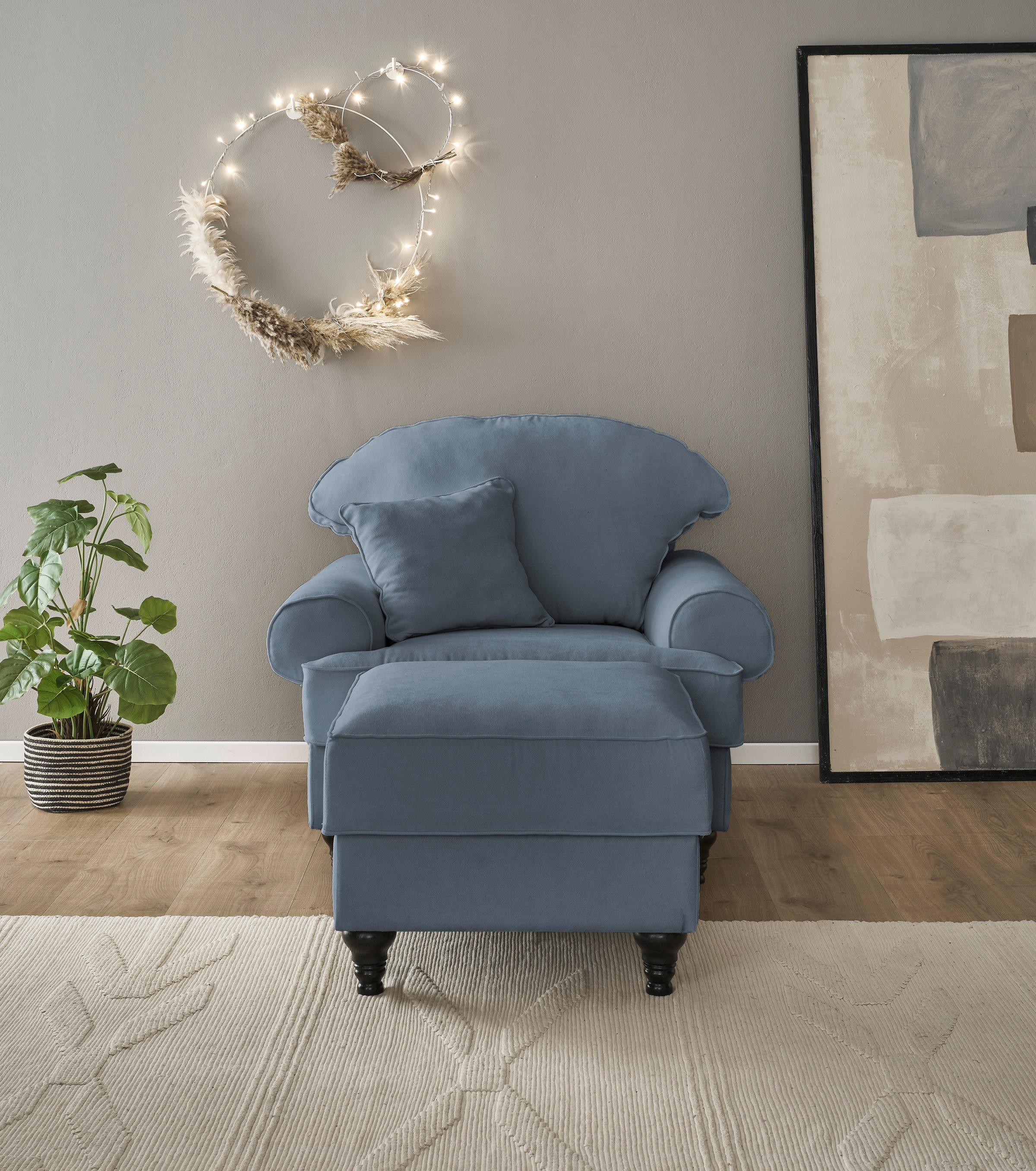 Home affaire Sessel »WESTMINSTER«, (Set, 2 St., 1Sessel, 1 Hocker), mit Federkern-Polsterung