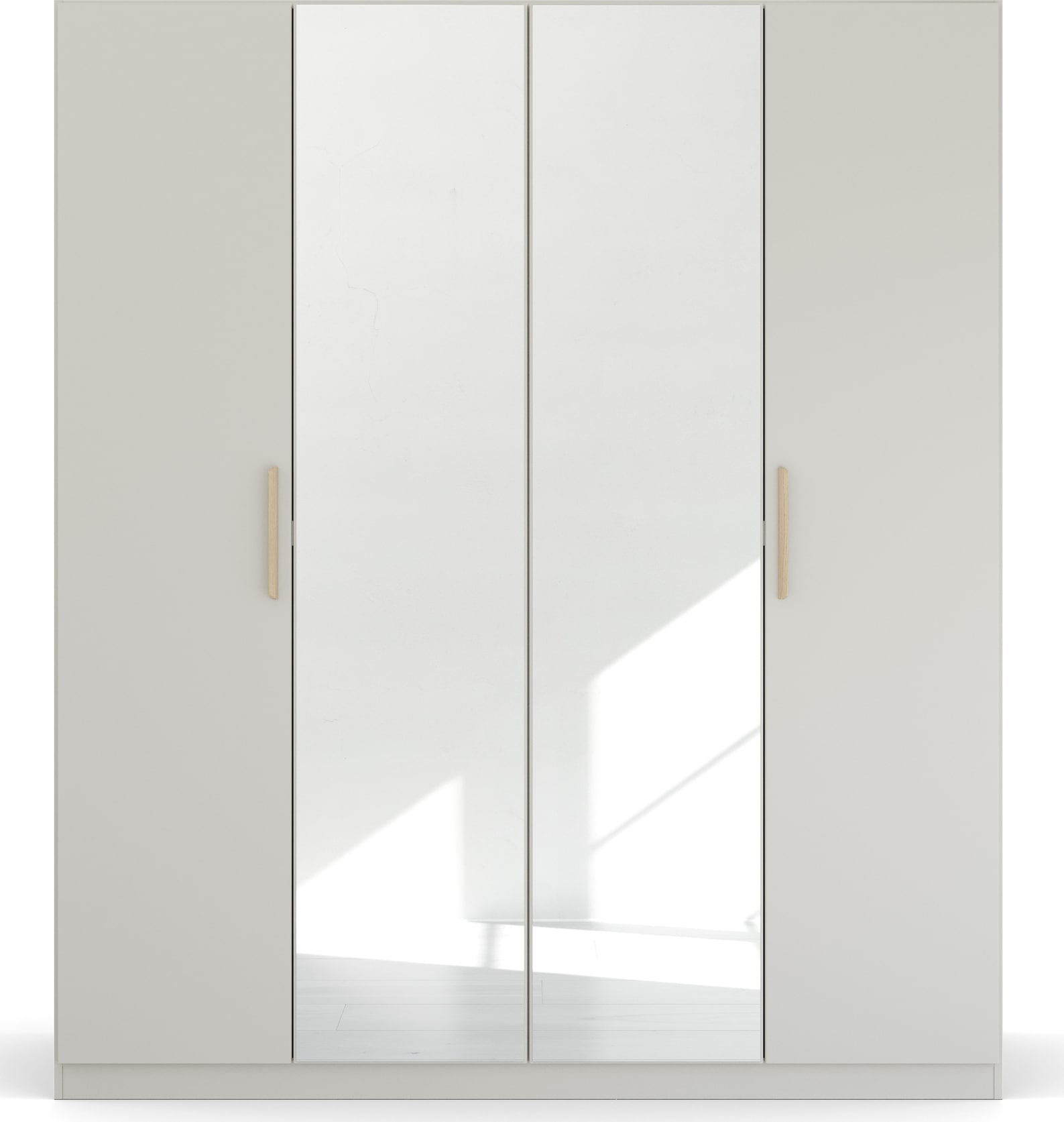 rauch Kleiderschrank »Skandi by Quadra Spin Schlafzimmerschrank«, im Landhaus-Stil mit Massivholzgriffen, vollflächige SpiegeltÜren