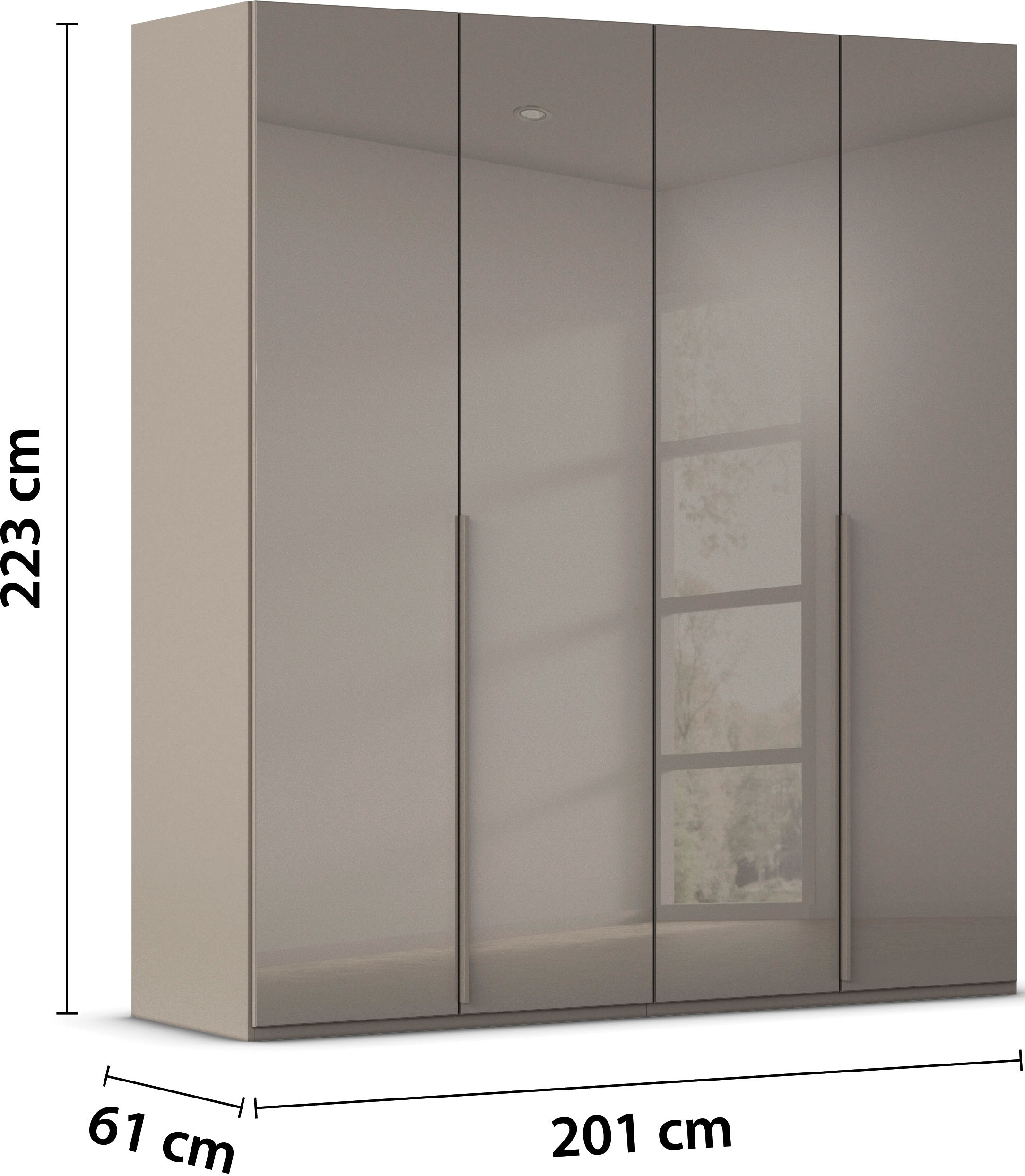 rauch Drehtürenschrank »Kleiderschrank Schrank Garderobe Wäscheschrank BESTSELLER MONTCLAR« 3 Ausstattungen BASIC/CLASSIC/PREMIUM (SOFT-CLOSE), Breiten 201-400 cm,  Front in Glas/Hochglanz/Dekor/Grauspiegel in 5 Breiten MADE IN GERMANY