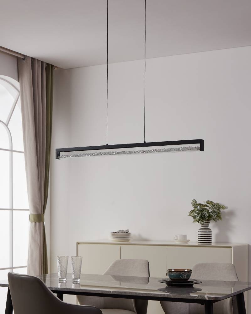 EGLO Hängeleuchte »CARDITO 1«, 6 flammig, Leuchtmittel LED-Modul | LED fest integriert, Pendelleuchte, Metall in Schwarz mit klaren Glas-Kristallen, dimmbar