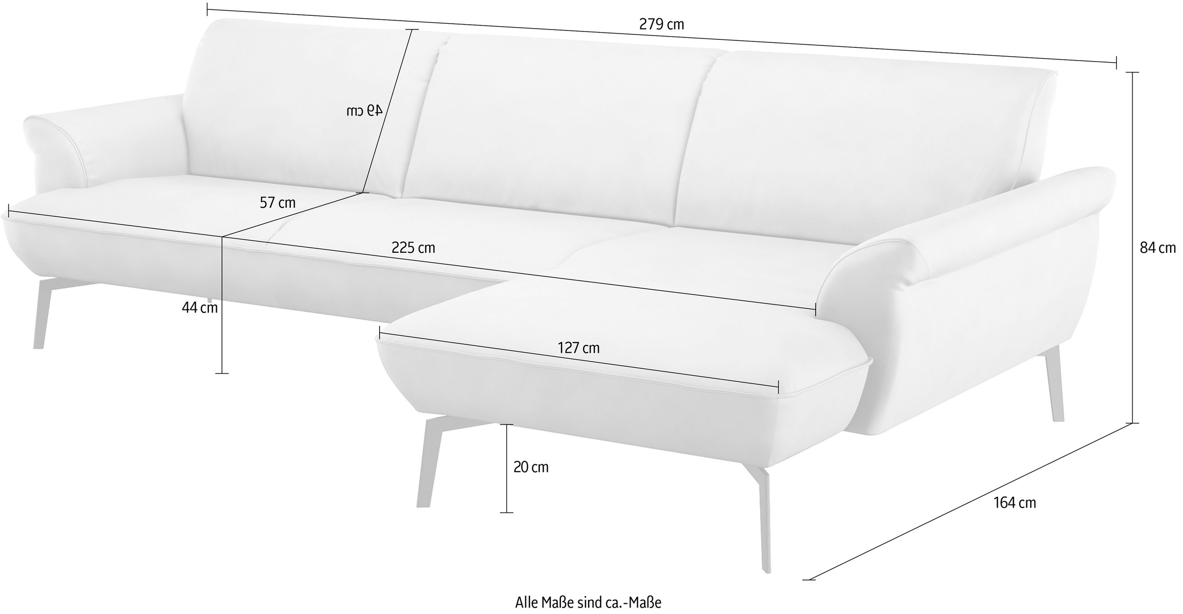 himolla Ecksofa »himolla 9900«, Recamiere rechts o. links, Füße Aluminium, ohne Hocker