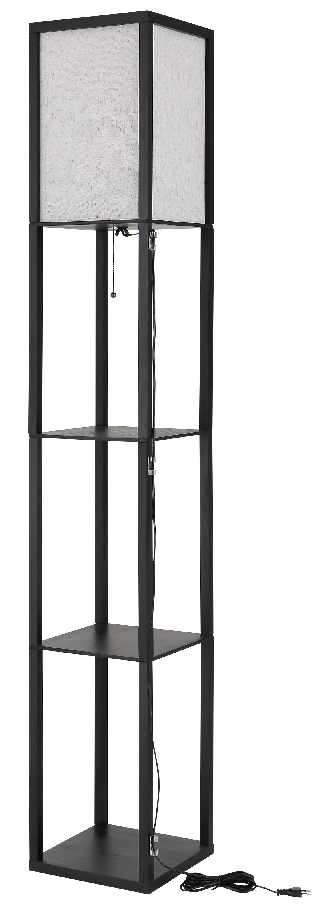 GLOBO LIGHTING Stehlampe »TABITHA« E27 1 Stk. Stehleuchte Holz schwarz, Leinen natur, E27, Zugkettenschalter