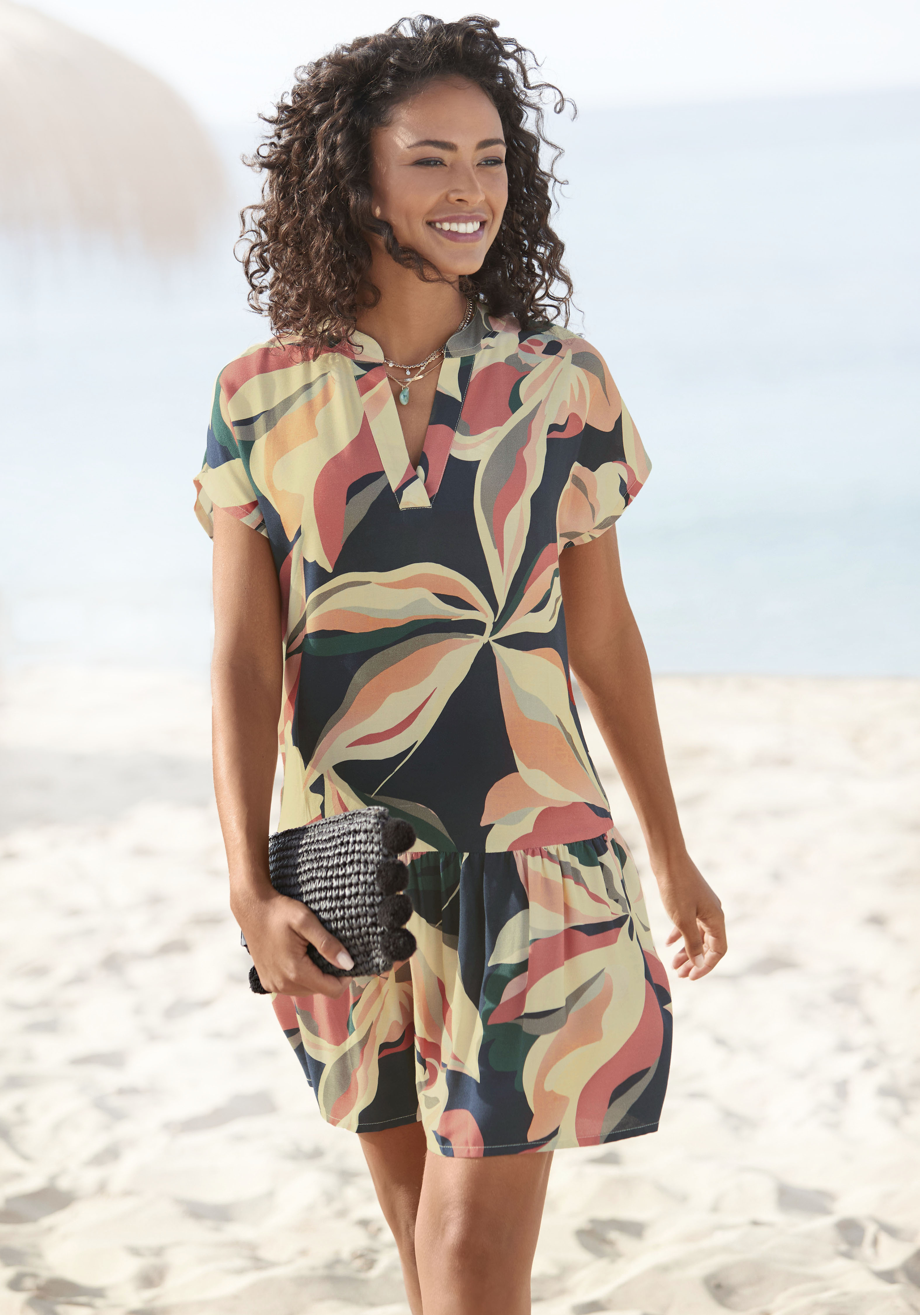 s.Oliver Blusenkleid "mit Volant am Rock" Ohne Taschen luftiges Tunikakleid, Sommerkleid,leichtes Strandkleid,Cover-up, Basic