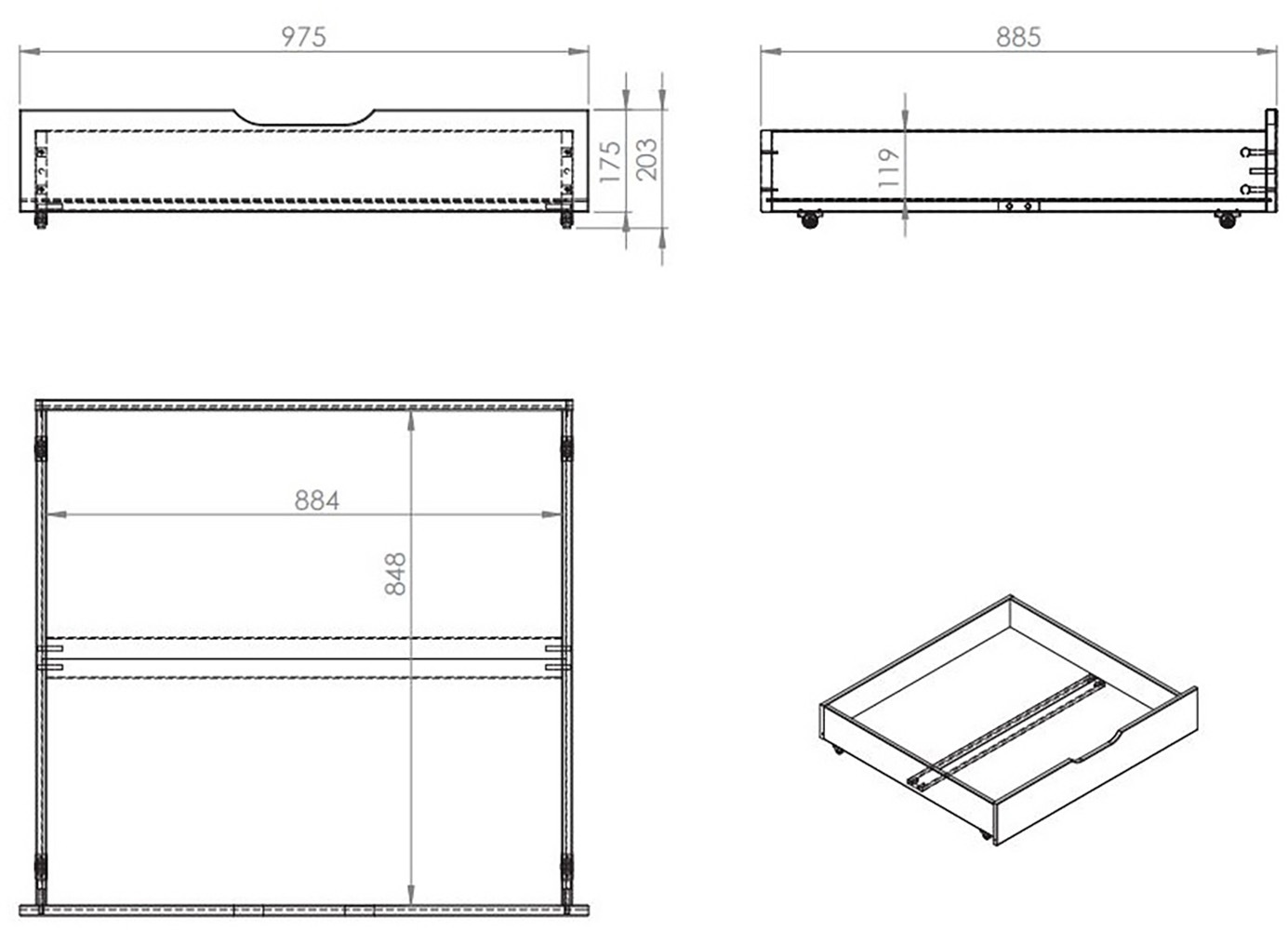 Vipack Massivholzbett »Pino, universell einsetzbar, gradliniges Design, Made in Europe« B/H/Tca. 211x84,4x 97,5cm, Liegefläche 90/200 cm, inkl. 2 Schubladen,  inkl. Rolllattenrost, Kiefer massiv, in Natur oder Weiß lackiert