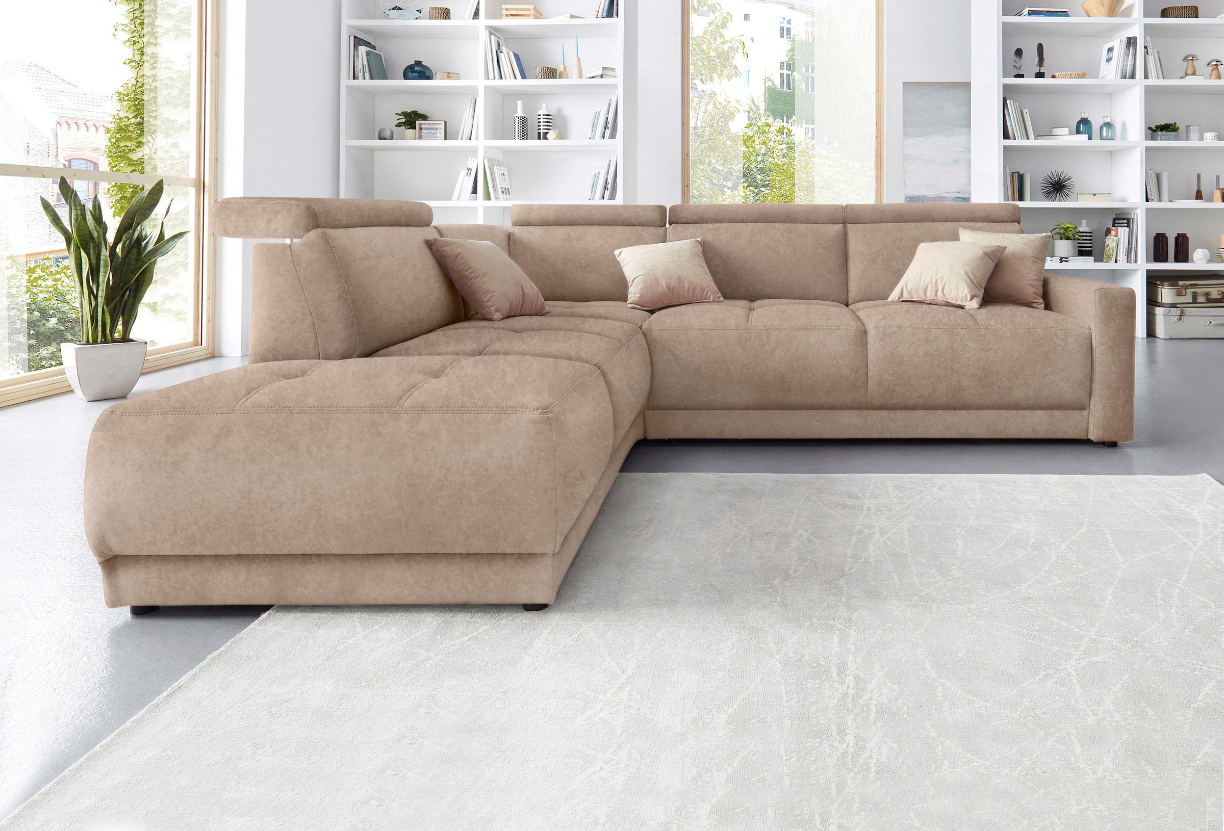 DOMO collection Ecksofa »Ava, moderne Sitzheftung mit toller Doppelnaht, komfortabel, L-Form«, mit Ottomane, inkl. Federkern, wahlweise mit Kopfteilverstellungen