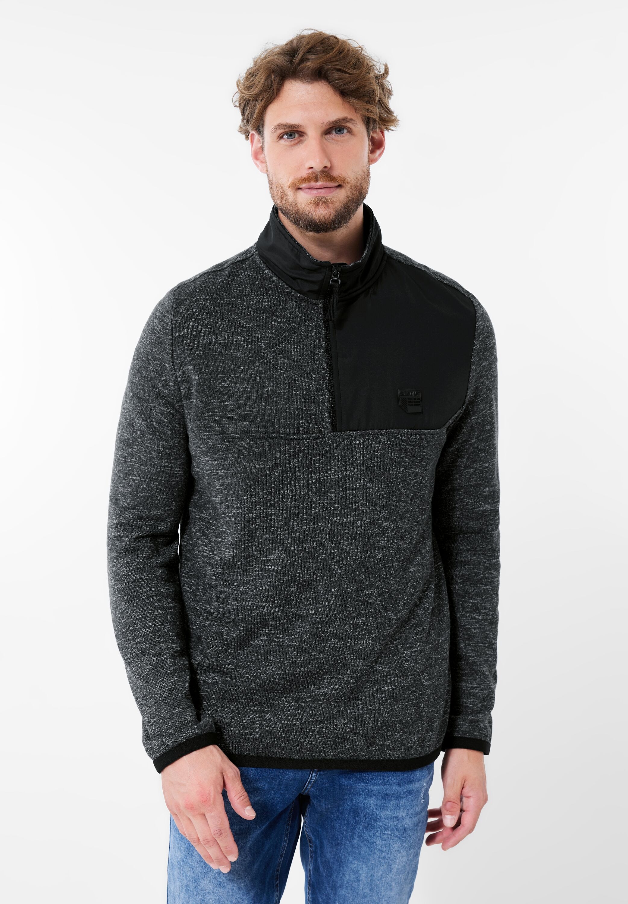 STREET ONE MEN Stehkragenpullover, mit Materialmix günstig online kaufen