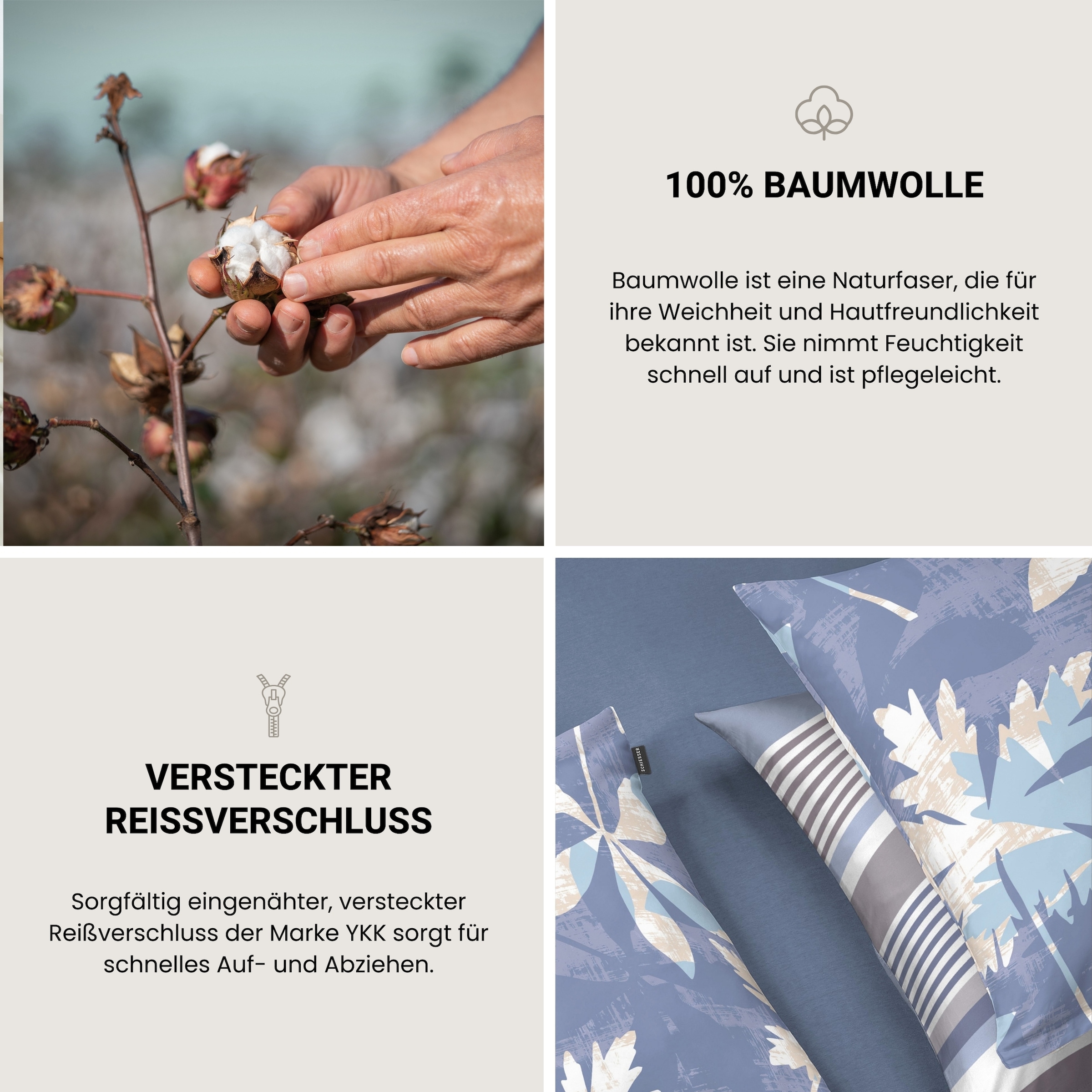 Schiesser Bettwäsche »Vera aus weichem Baumwoll-Satin mit floralem Muster« 2 tlg. Made in Green by Oeko-Tex