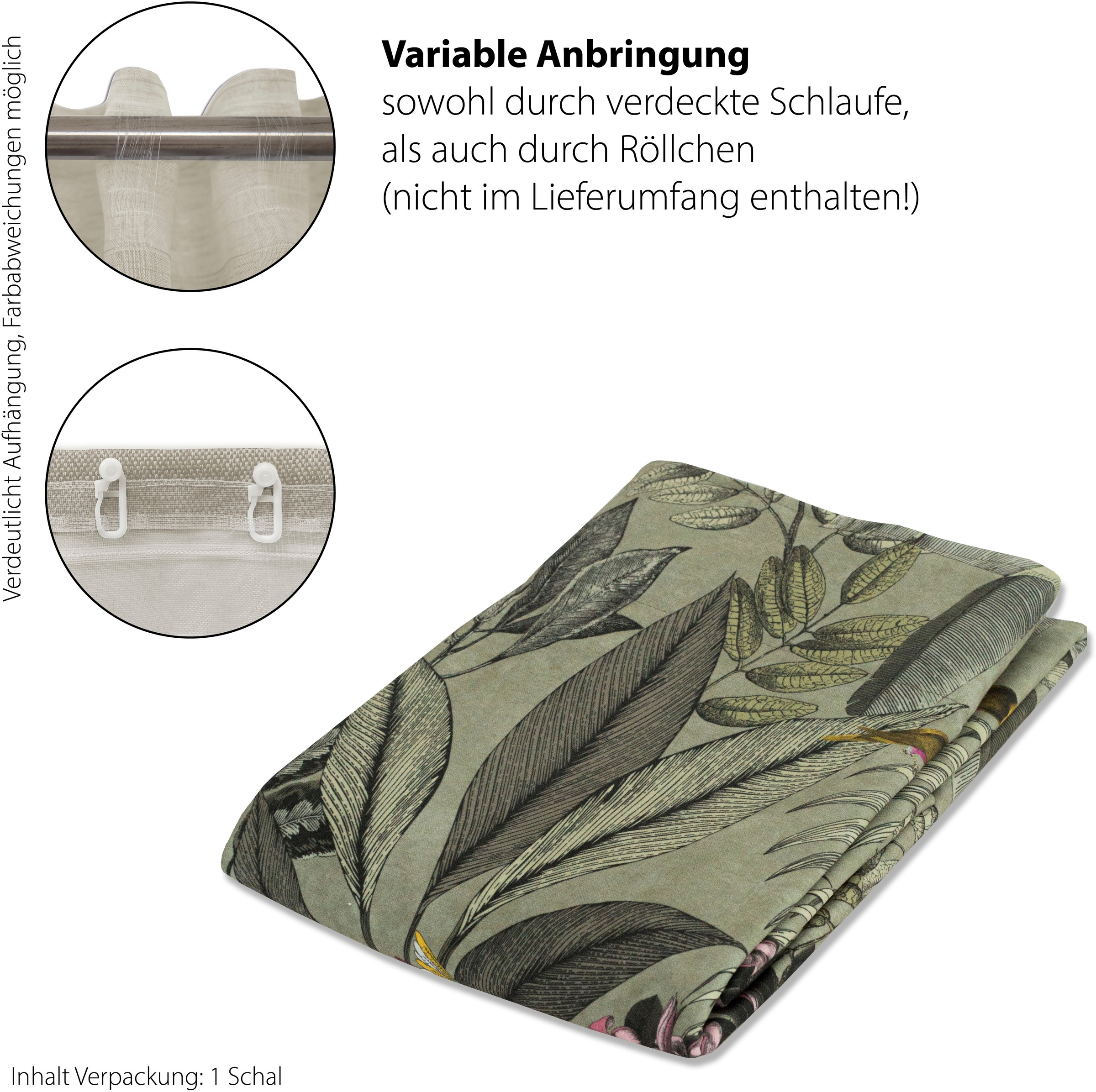 Thumbnail - HOMING Vorhang "Kelani" verdeckte Schlaufen 1 Stk. tlg. blickdicht, floral, Blumen, Wohnzimmer, Schlafzimmer