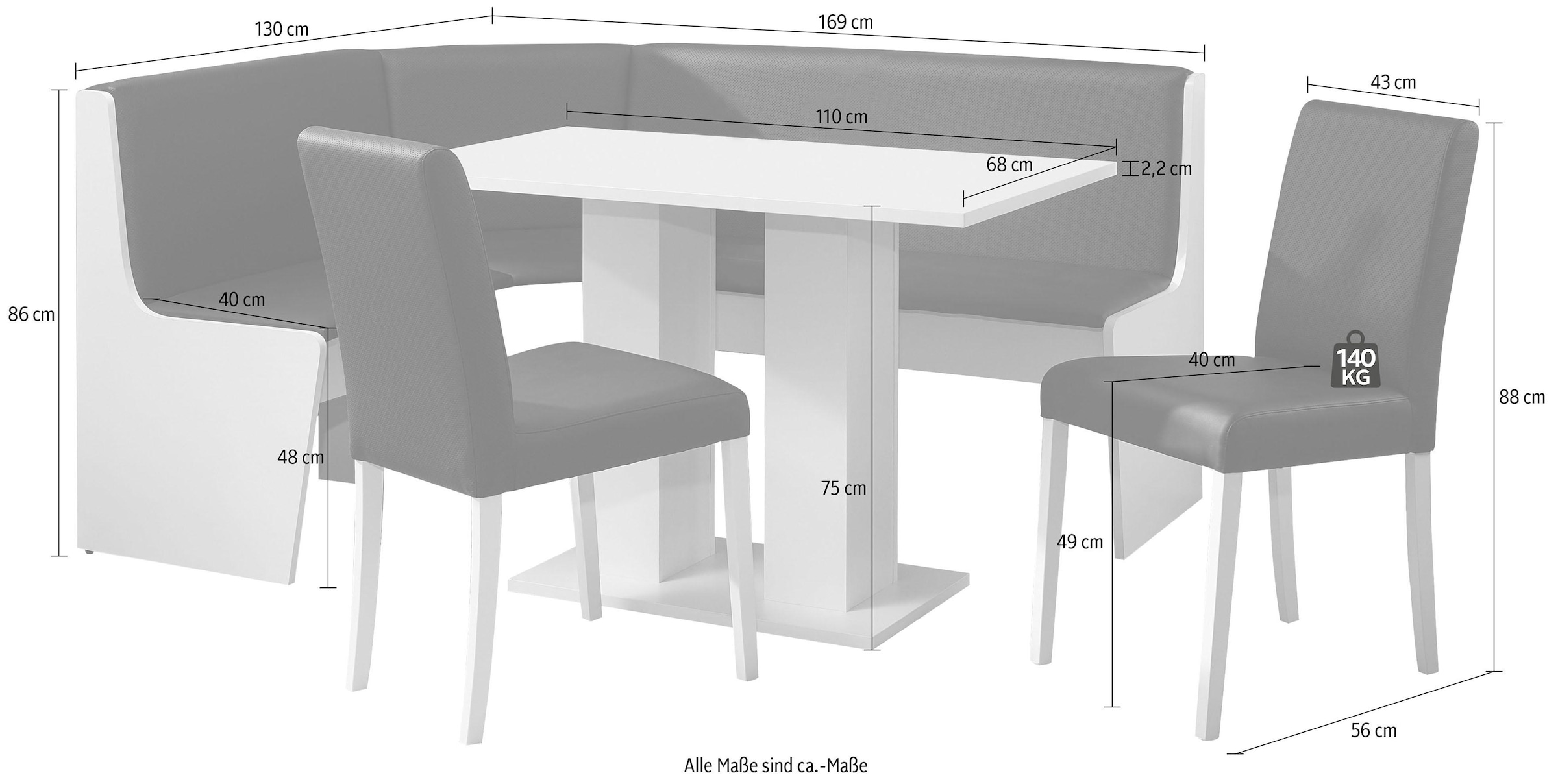 massivline&more Eckbankgruppe »Sylt«, (Set, 4 tlg.), Eckbank ist umstellbar, Eckbank mit Truhe