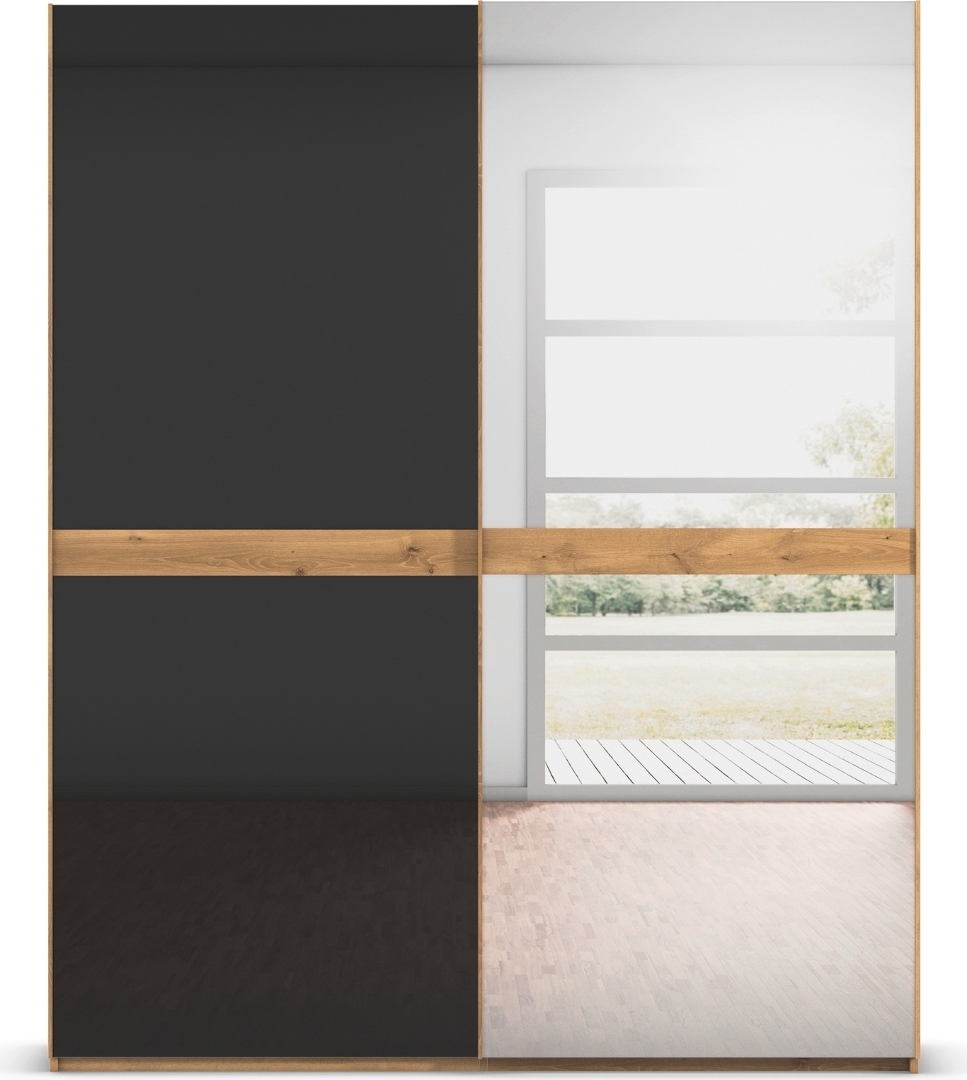 rauch Schwebetürenschrank »Kleiderschrank Schrank Garderobe Schlafzimmerschrank SCALE-LINE«, edle Optik mit Bauchbinde mit Glas/Spiegel-Front MADE IN GERMANY