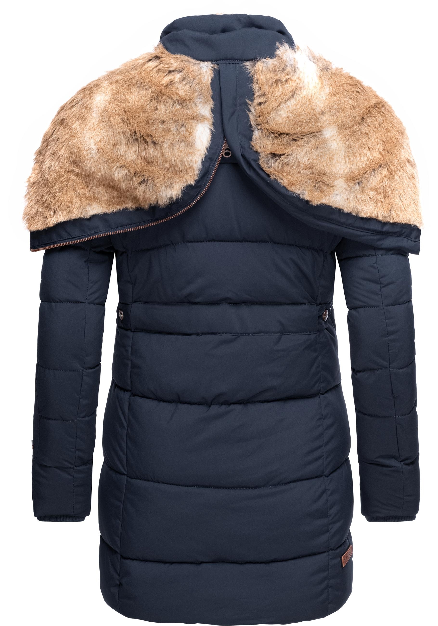 Marikoo Wintermantel »Lieblings Jacke«, stylischer Winter Steppmantel m. Kunstpelz-Kapuze