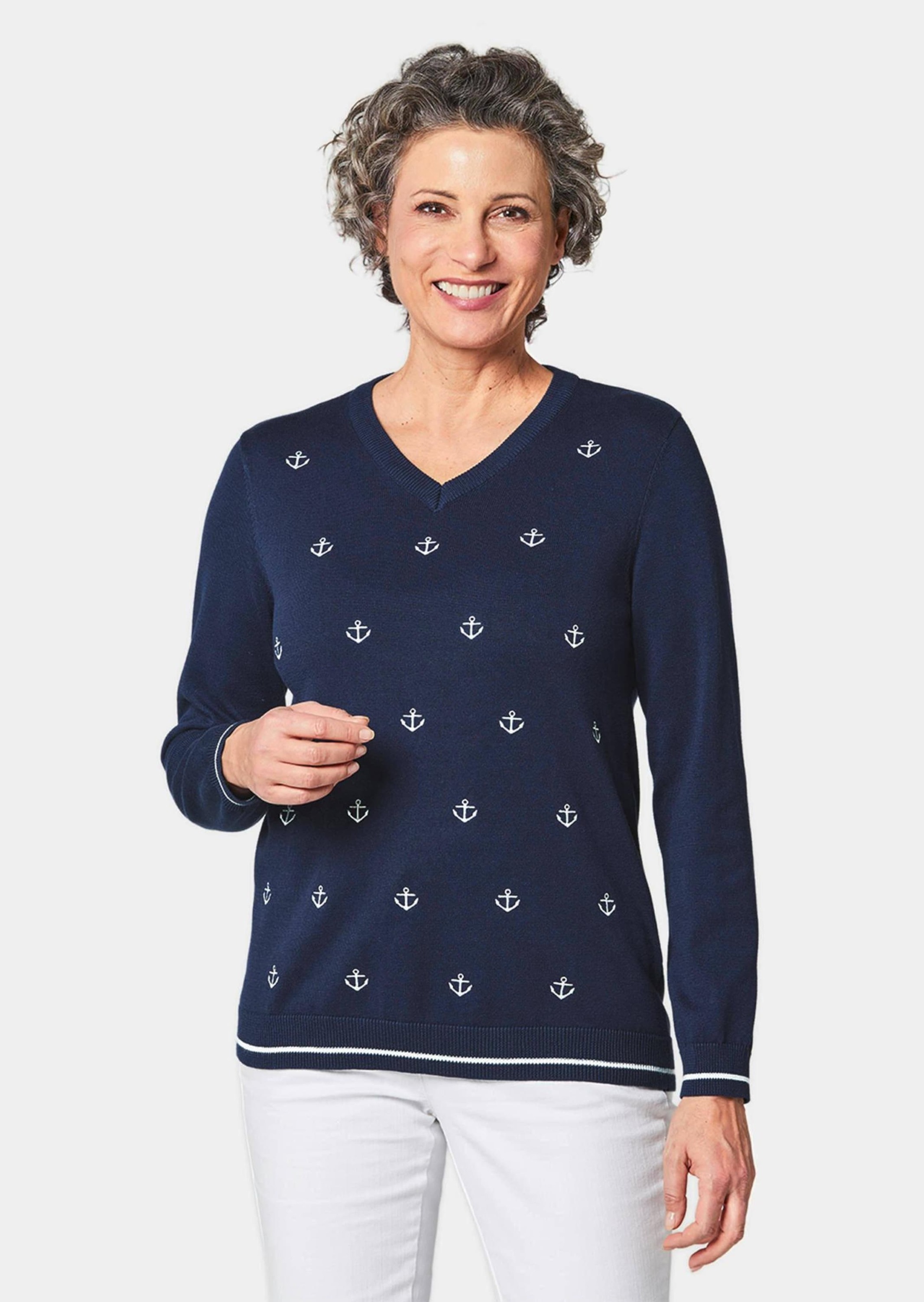 GOLDNER Strickpullover »Pullover Zeitloser Pullover mit Anker-Stickereien«