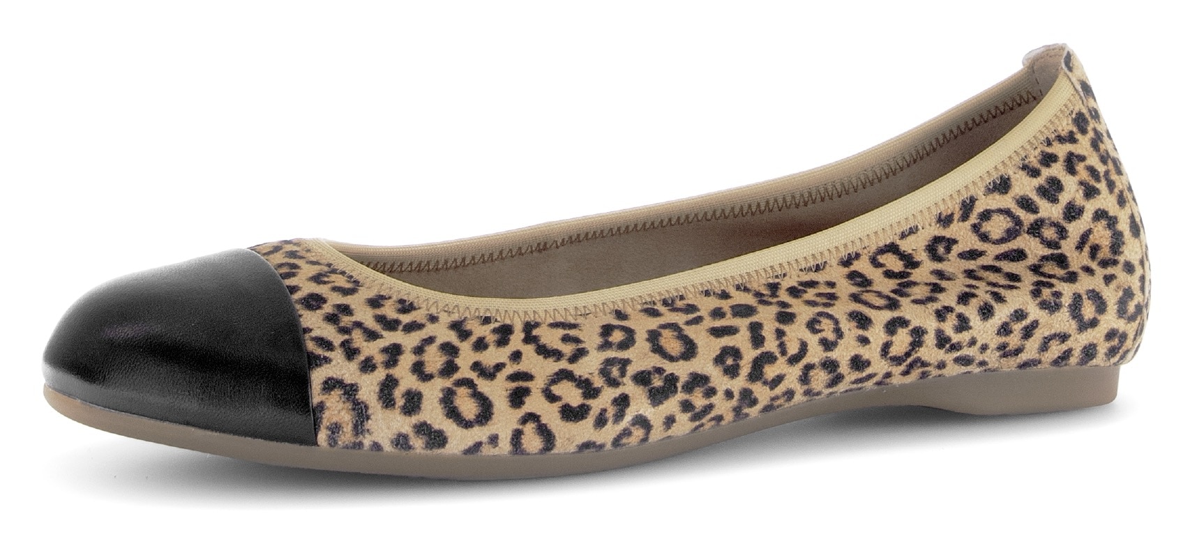 Ballerina GABOR, Damen, Gr. 36, schwarz (leo, schwarz), Nappaleder, Ziegenveloursleder, kontrastfarbene Details, Schuhe Ballerina, Blockabsatz, Schlupfschuh, Businesschuh mit Kontrastbesatz