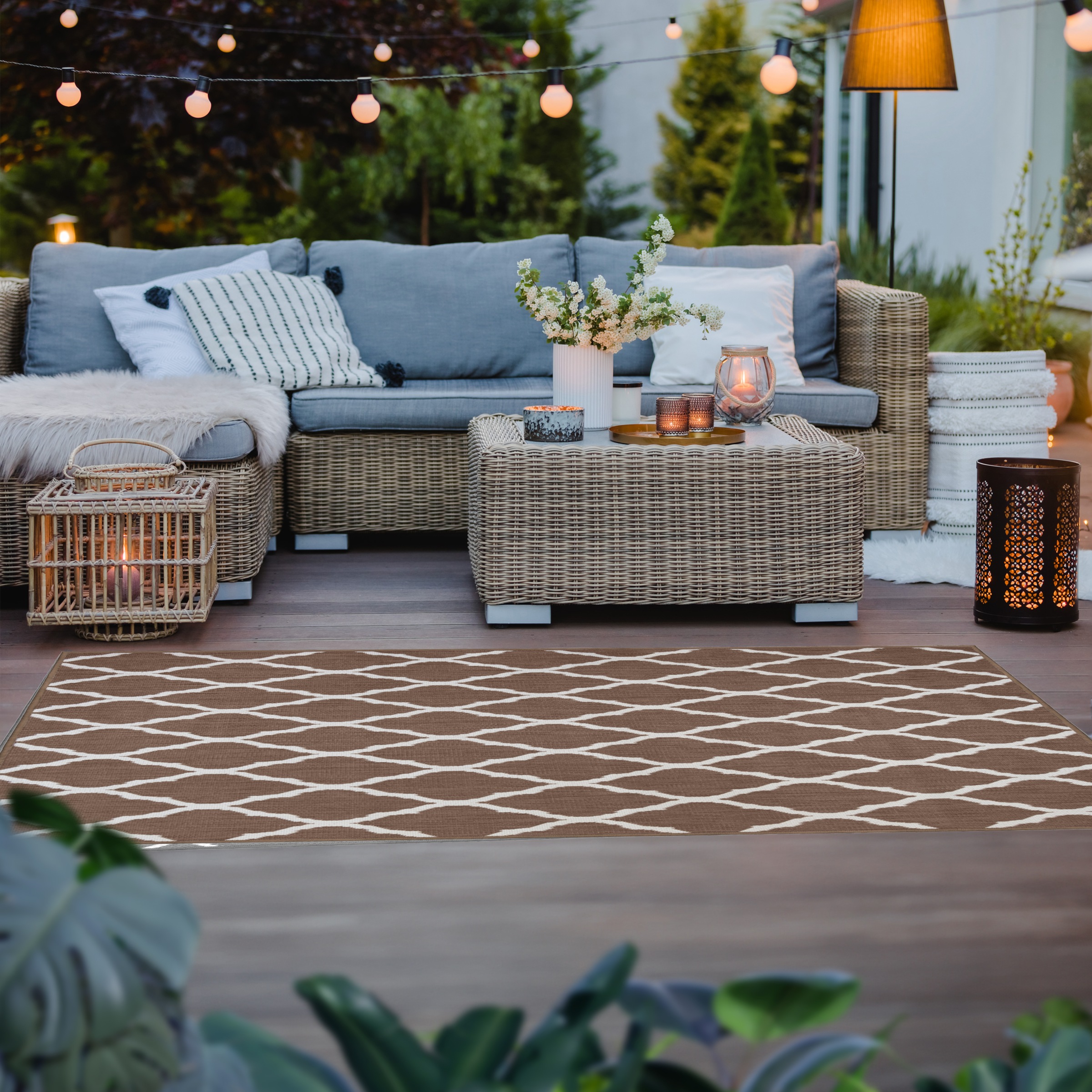 Primaflor-Ideen in Textil Teppich »Outdoorteppich REVERSO - Round Rhombus«, rechteckig, 5 mm Höhe, Wendeteppich, Rauten Design, In- und Outdoor geeignet, wasserfest