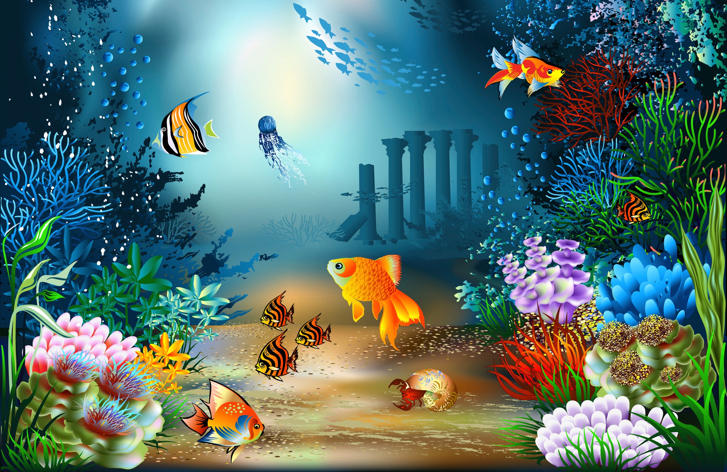 Papermoon Fototapete »FISCHE-OZEAN SEE MEER FISCH KORALLEN RIFF WANDBILD XXL«