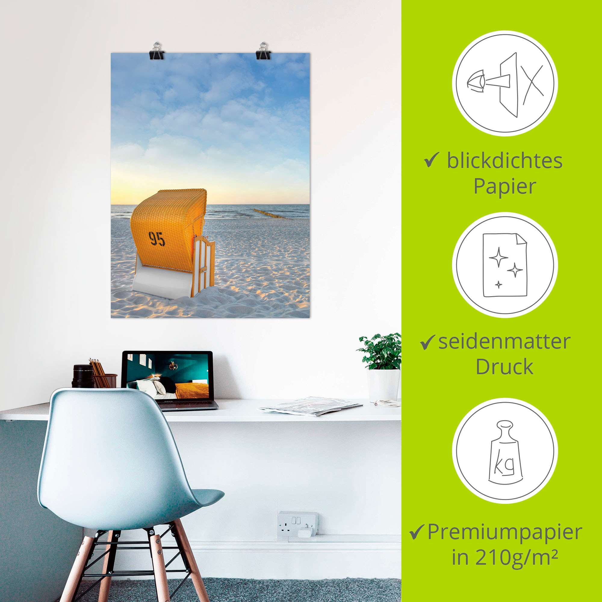 Artland Wandbild »Ostsee7 - Strandkorb«, Strand, (1 St.), als Alubild, Outdoorbild, Leinwandbild, Poster in verschied. Größen