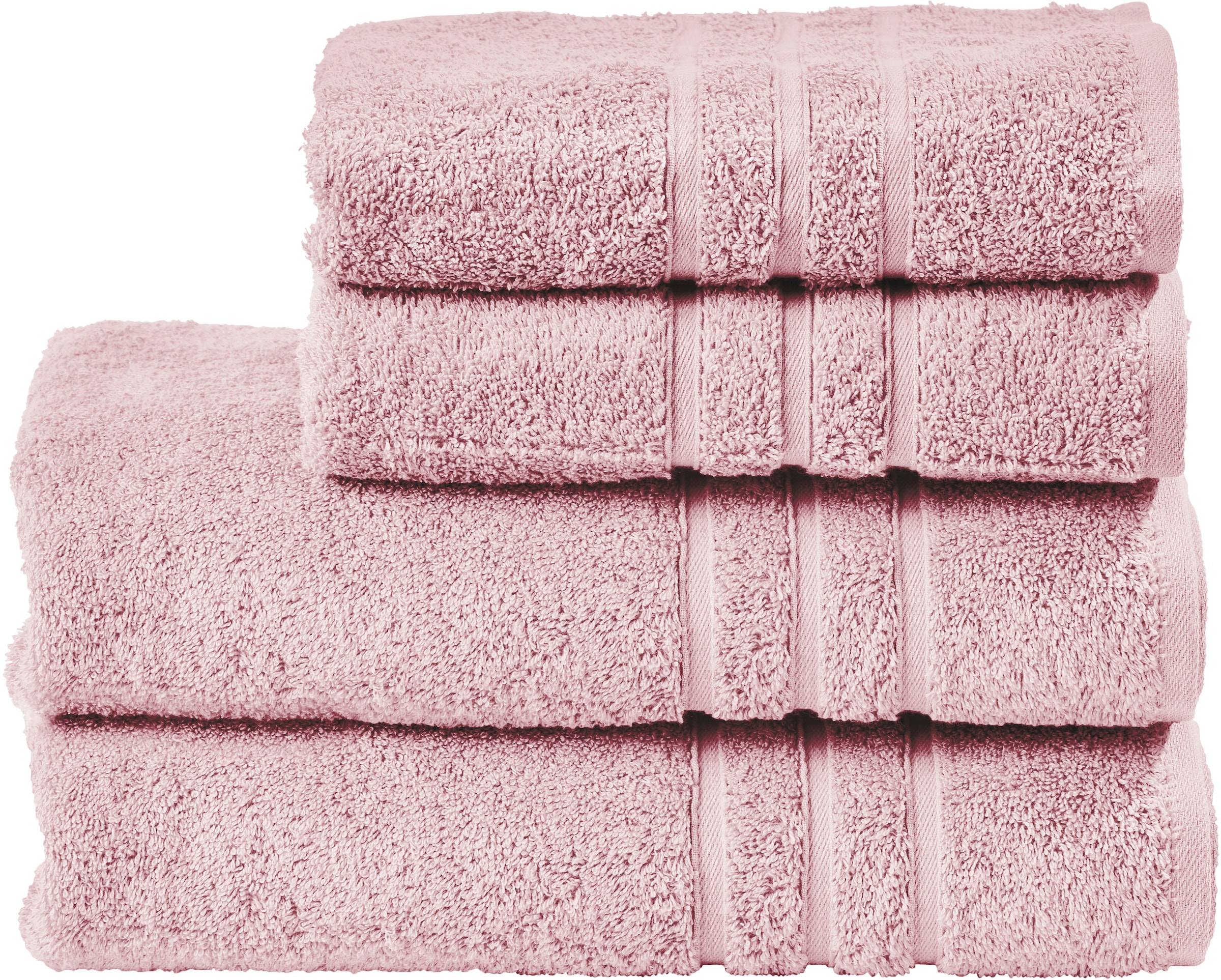 Handtuch Set DONE., rosa, Walkfrottier, Obermaterial: 100% Baumwolle, Handtücher, "Daily Uni", 2x Gästehandtücher & 2x Handtücher, Uni-Farben