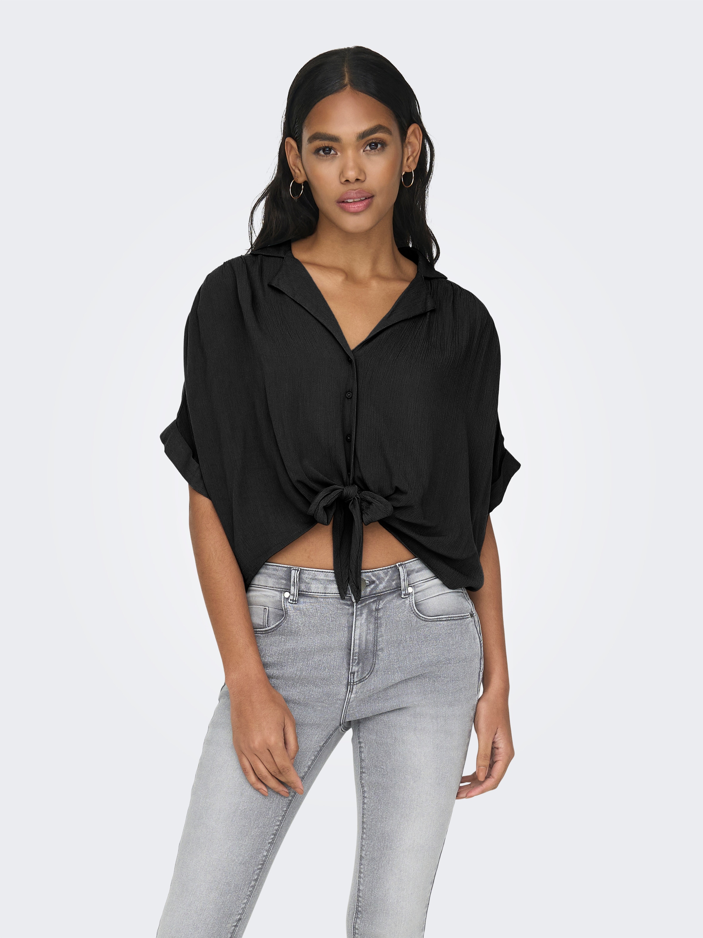 ONLY Kurzarmbluse "ONLPAULA LIFE S/S TIE SHIRT WVN NOOS" Viskose, regular f günstig online kaufen