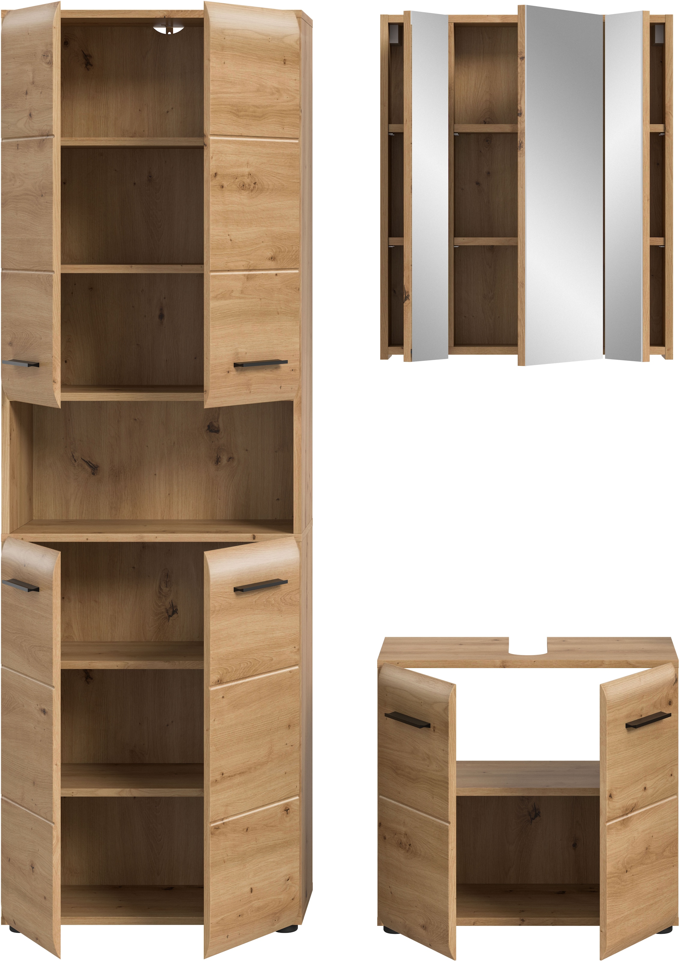 INOSIGN Badmöbel-Set »FLORENZ, TOPSELLER!, 3-teilige Badkombination, hochwertige MDF-Front« Set, best. aus: 1 Hochschrank, 1Waschbeckenunterschrank, 1 Spiegelschrank, 3 Stk. tlg.