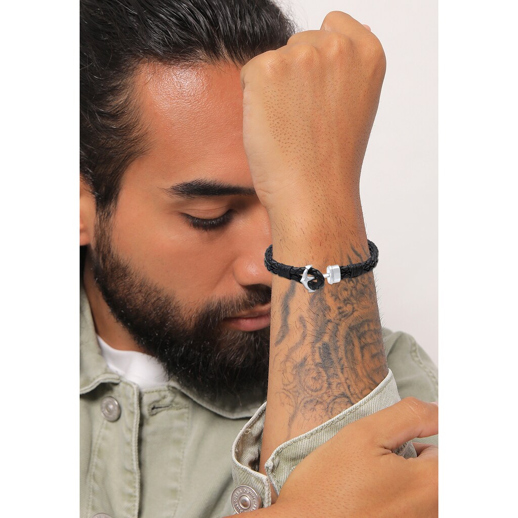 Kuzzoi Armband »Herren Basic Anker Echtleder Geflochten 925 Silber«