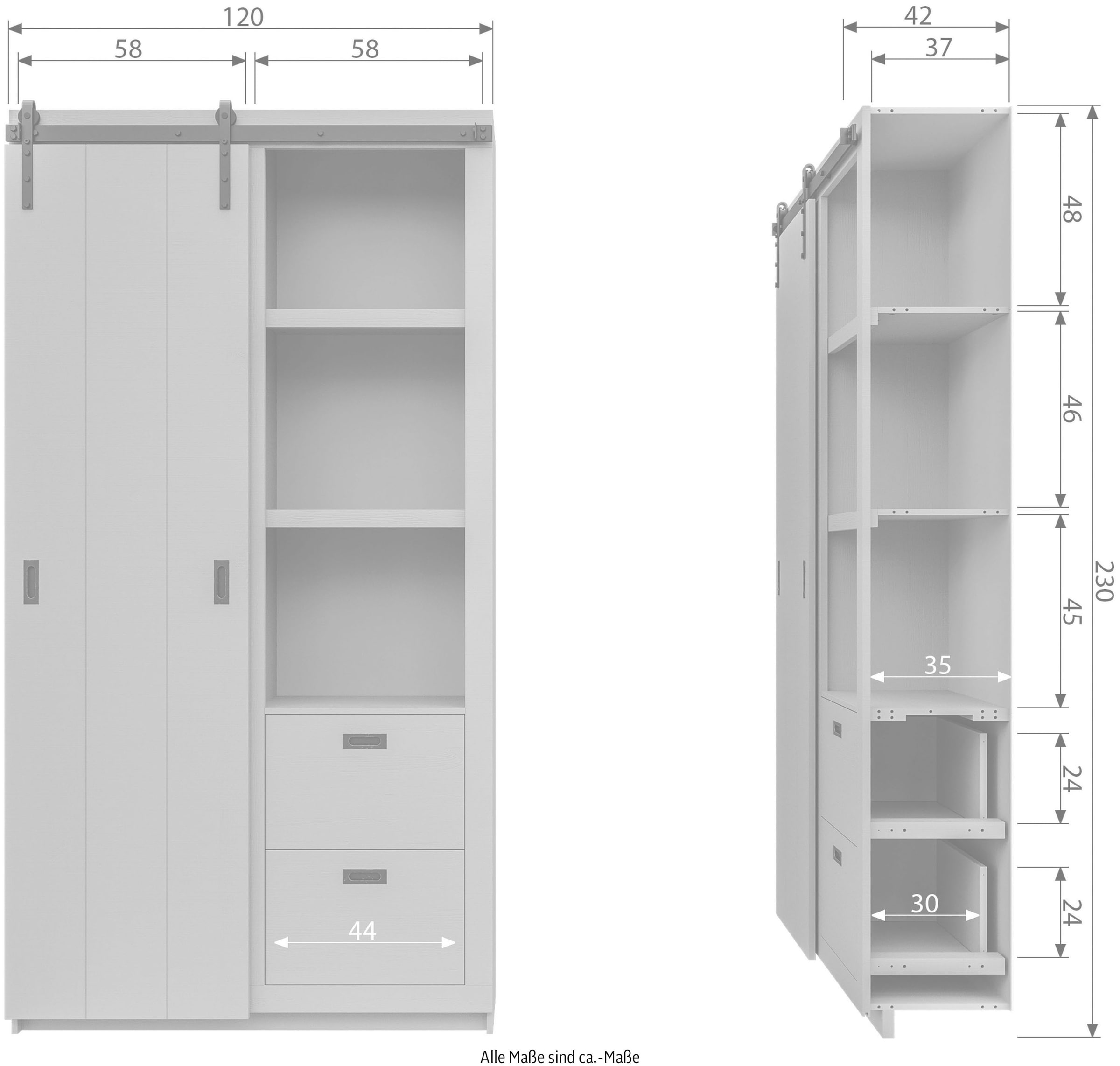 vtwonen Vitrine »Slide, mit Schiebetür«, mit 4 Schubkästen, H 230 cm x B 120 cm